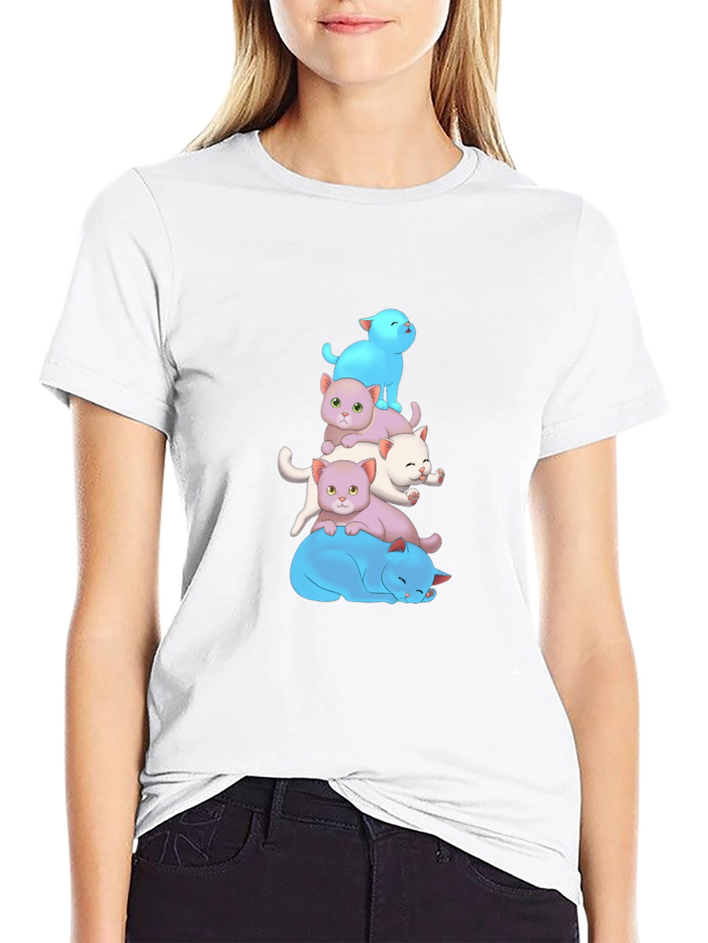 Cute Cats Stacked T-Shirt - Soft Cotton Blend