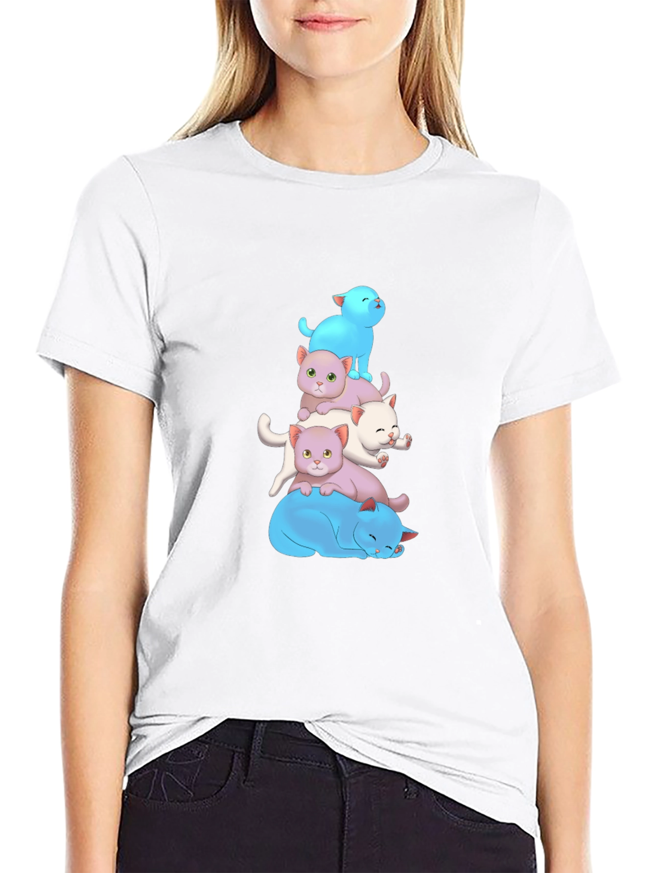 Cute Cats Stacked T-Shirt - Soft Cotton Blend