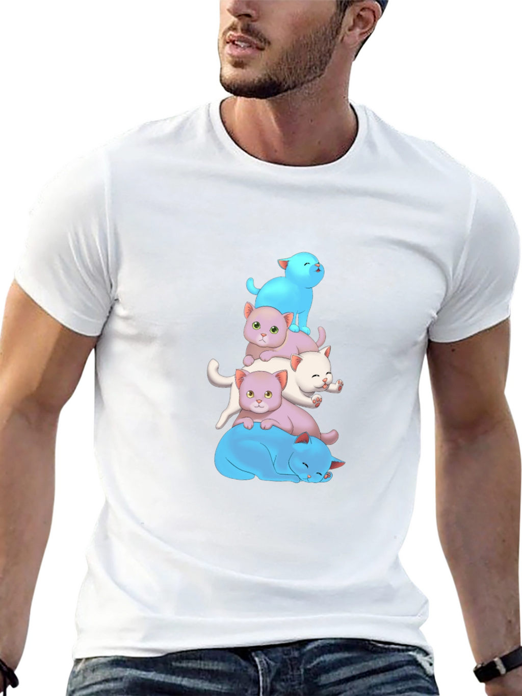 Cute Cats Stacked T-Shirt - Soft Cotton Blend