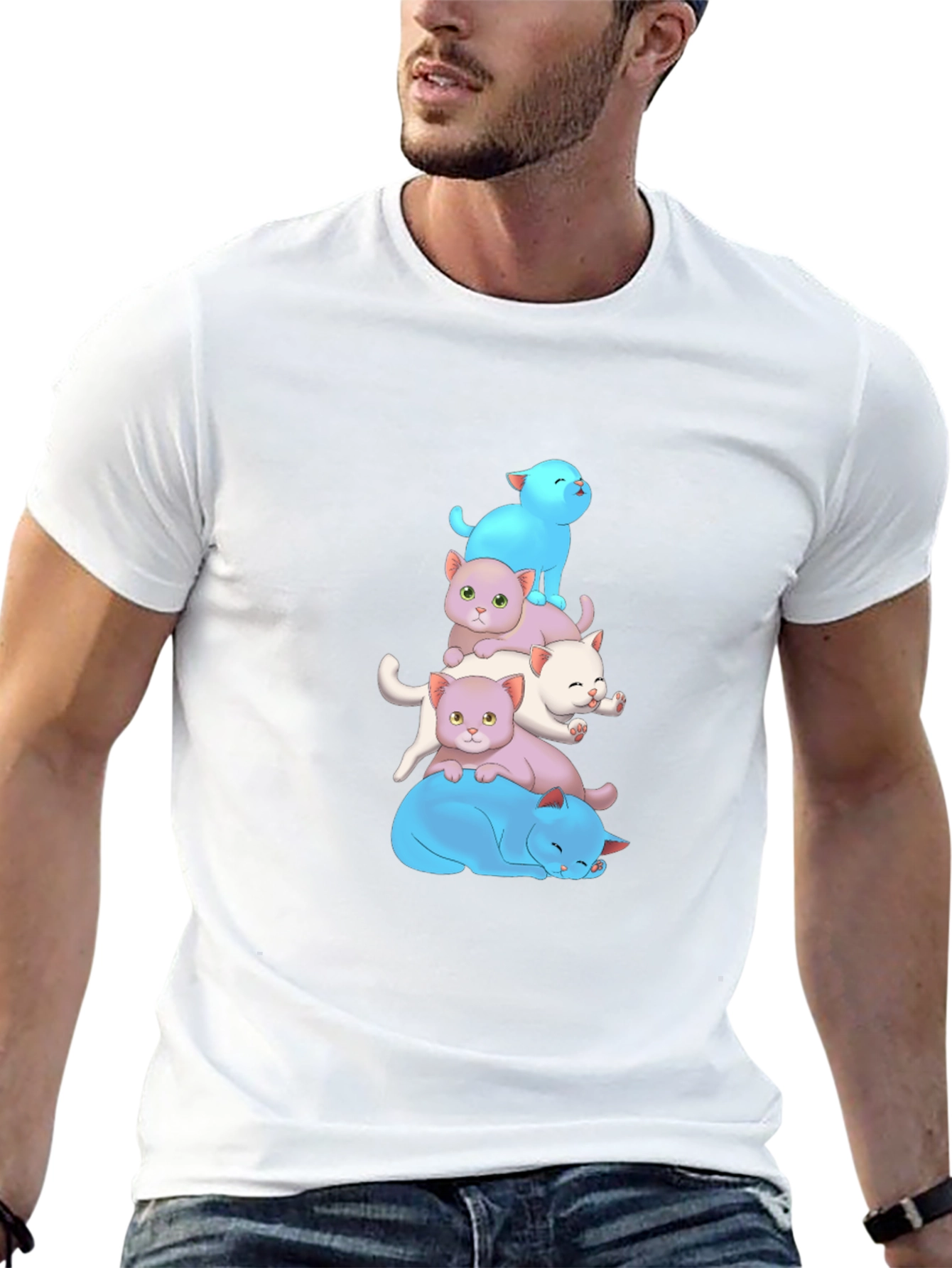 Cute Cats Stacked T-Shirt - Soft Cotton Blend
