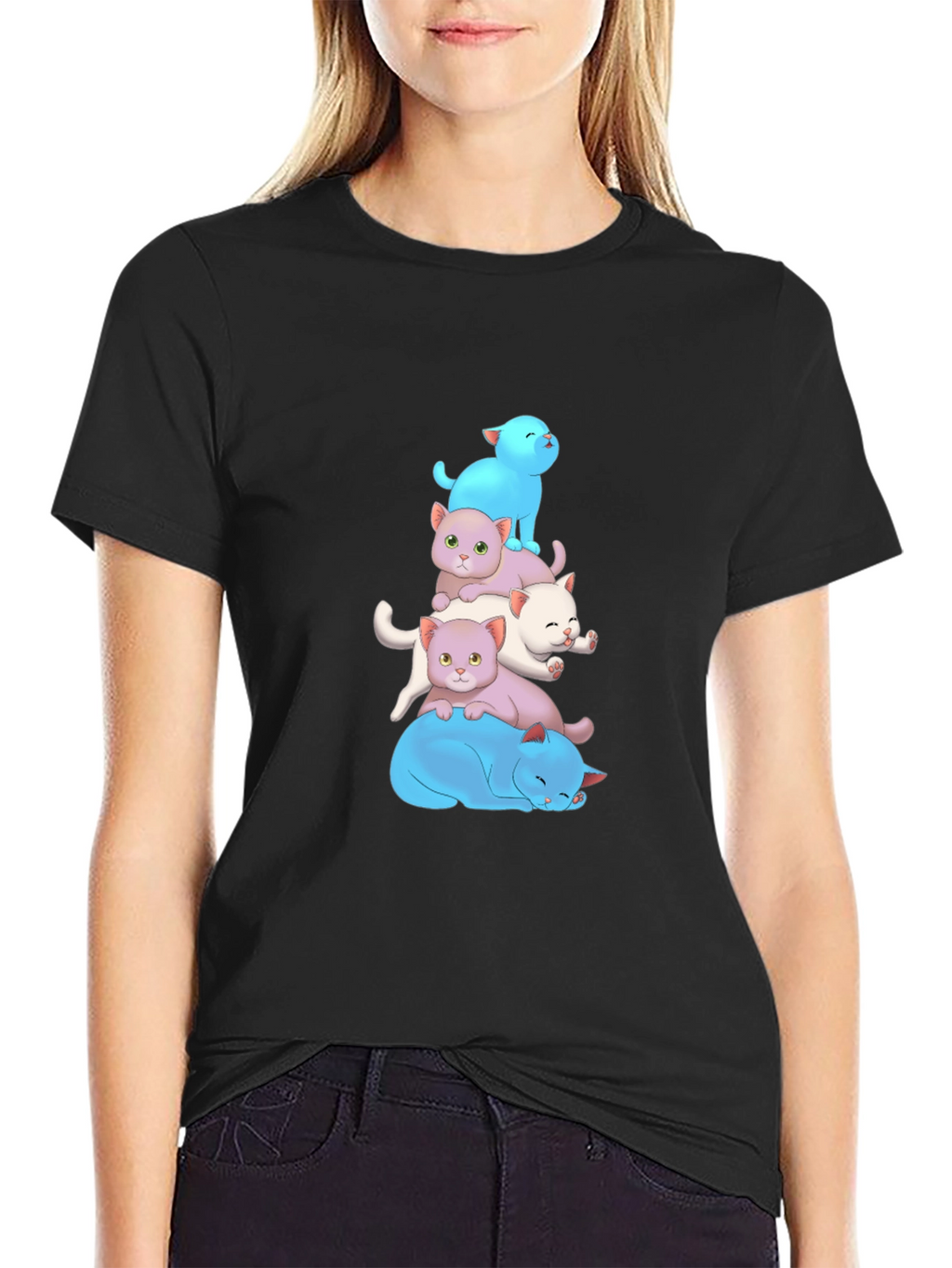 Cute Cats Stacked T-Shirt - Soft Cotton Blend