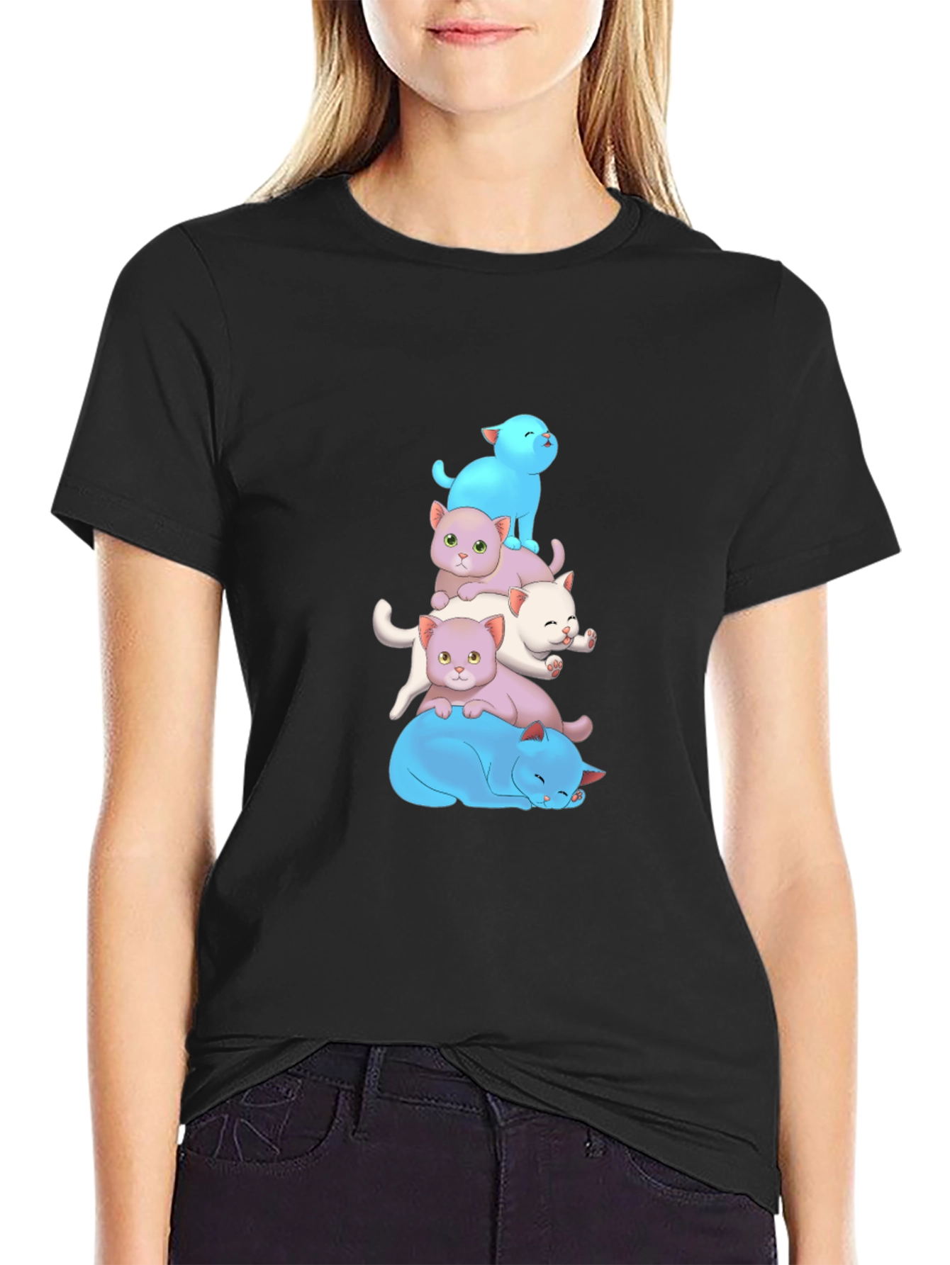 Cute Cats Stacked T-Shirt - Soft Cotton Blend