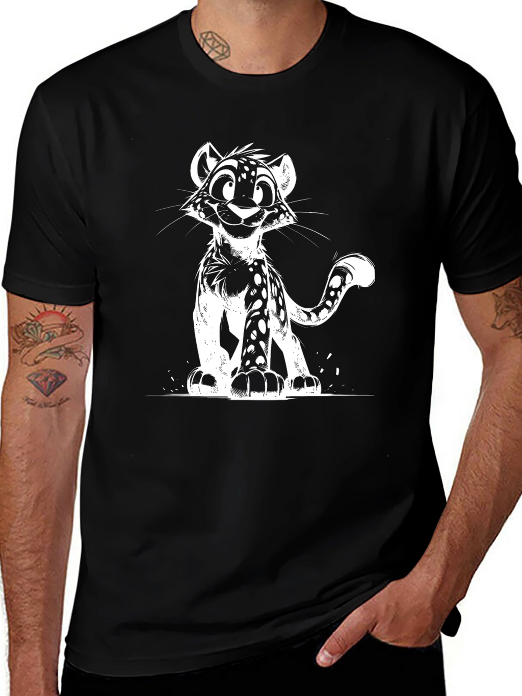 Cool Black T-Shirt with Leopard Cub Graphic