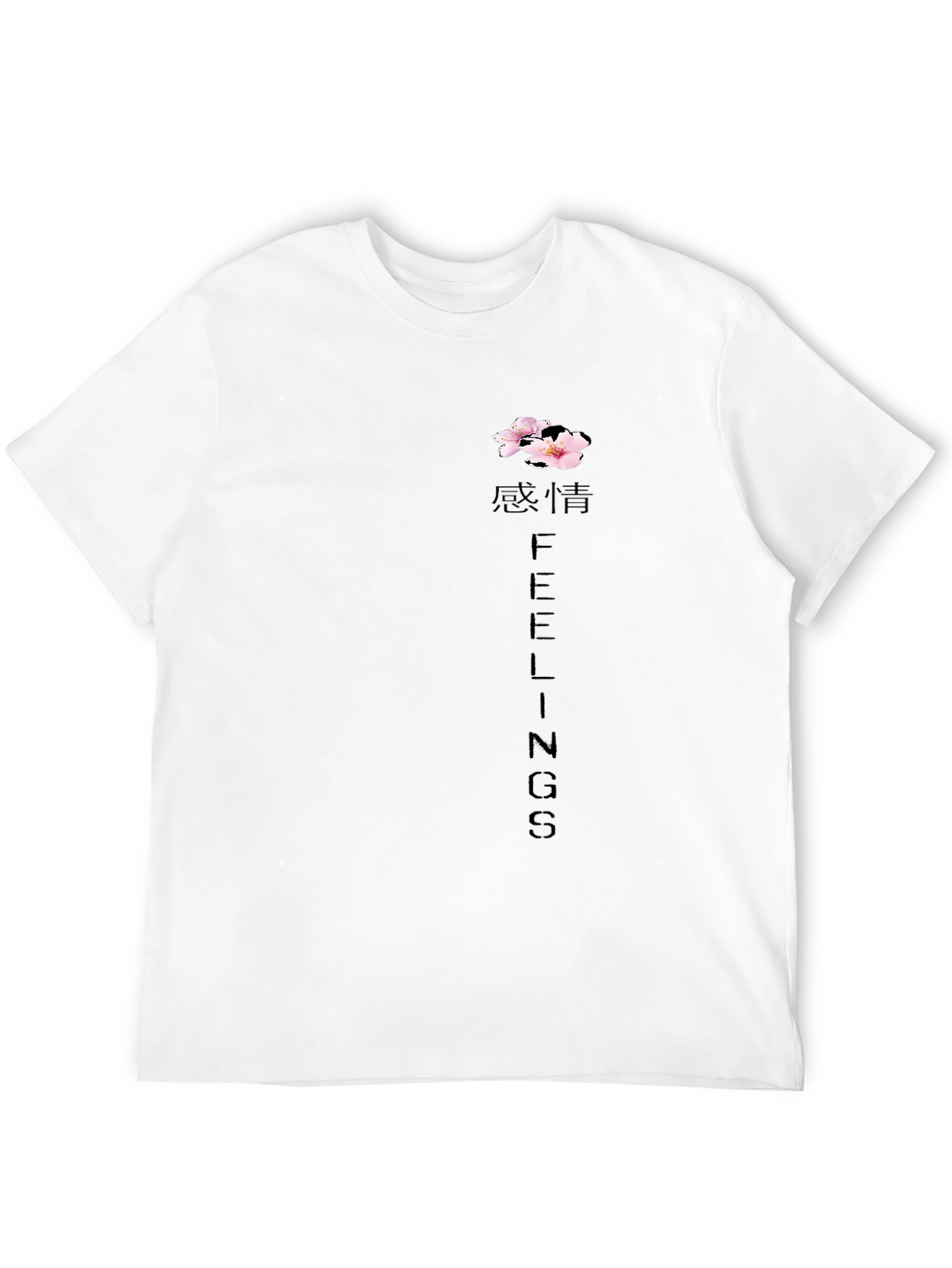 Black Graphic Tee - Feelings Text and Floral Design
