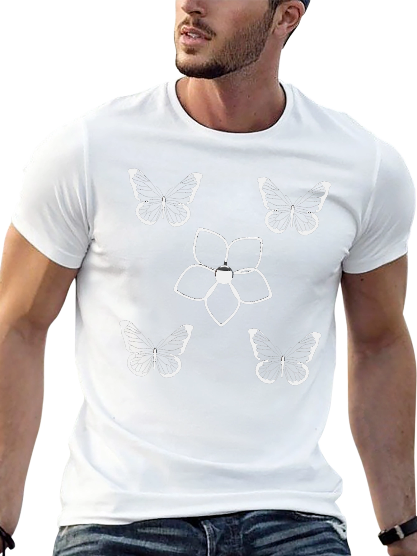 Butterfly & Flower Graphic Tee - Black Cotton Blend