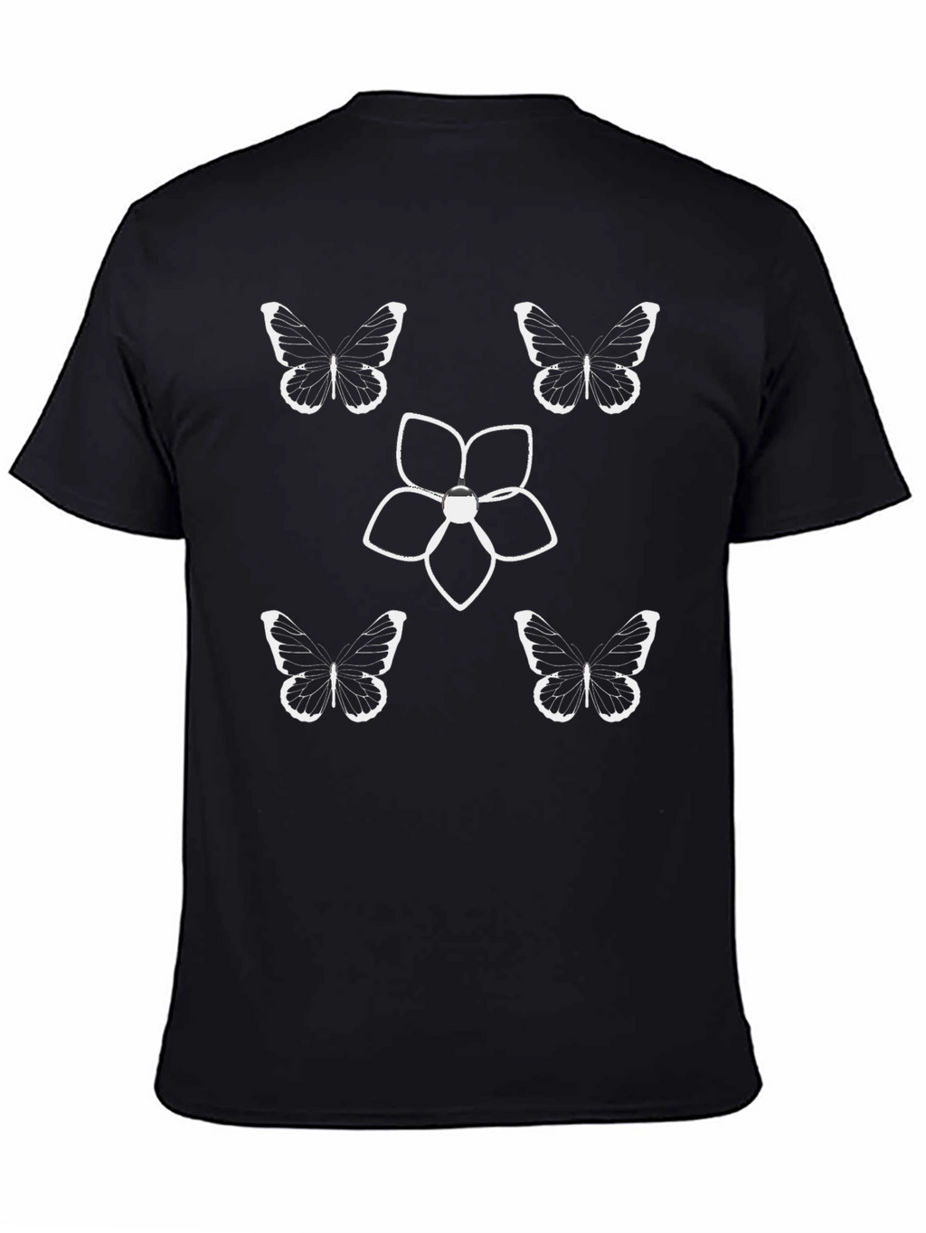 Butterfly & Flower Graphic Tee - Black Cotton Blend