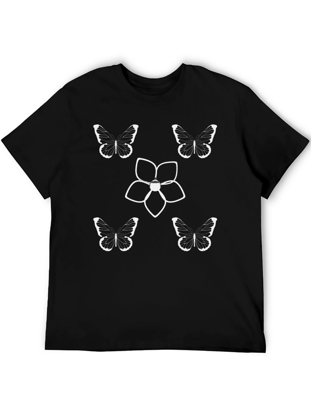Butterfly & Flower Graphic Tee - Black Cotton Blend