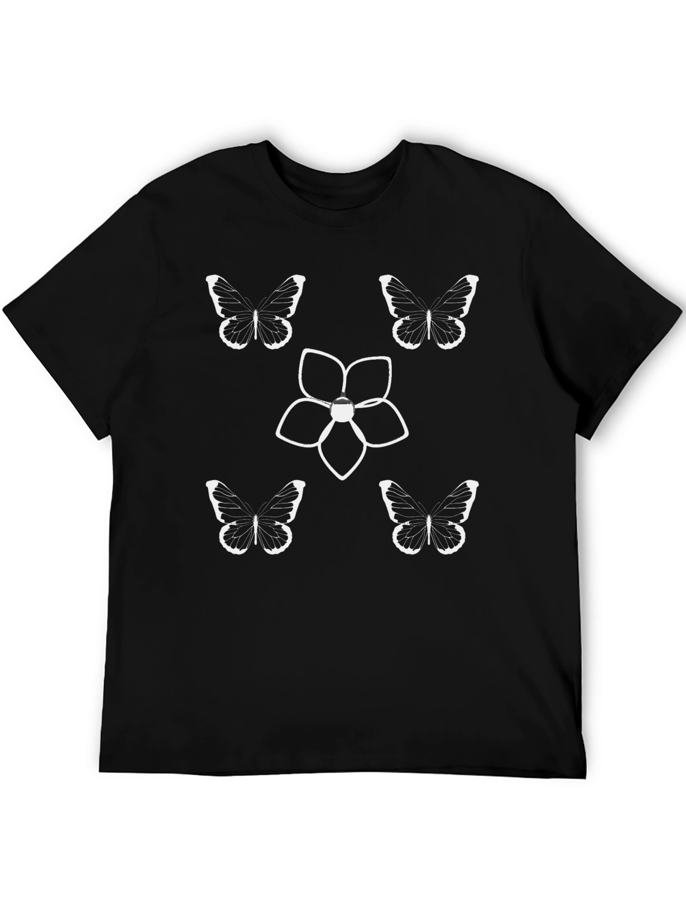 Butterfly & Flower Graphic Tee - Black Cotton Blend