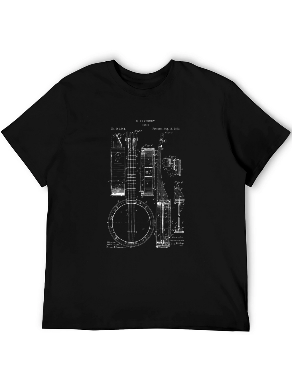 Banjo Patent Print Graphic T-Shirt - Black
