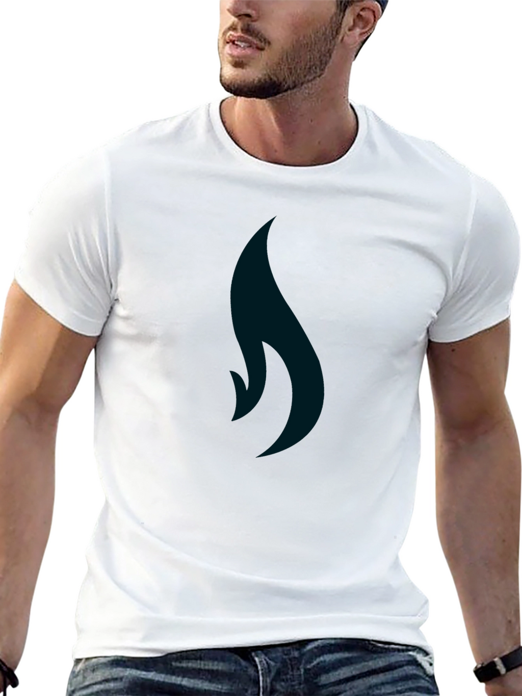 Black T-Shirt with Minimalist Flame Graphic