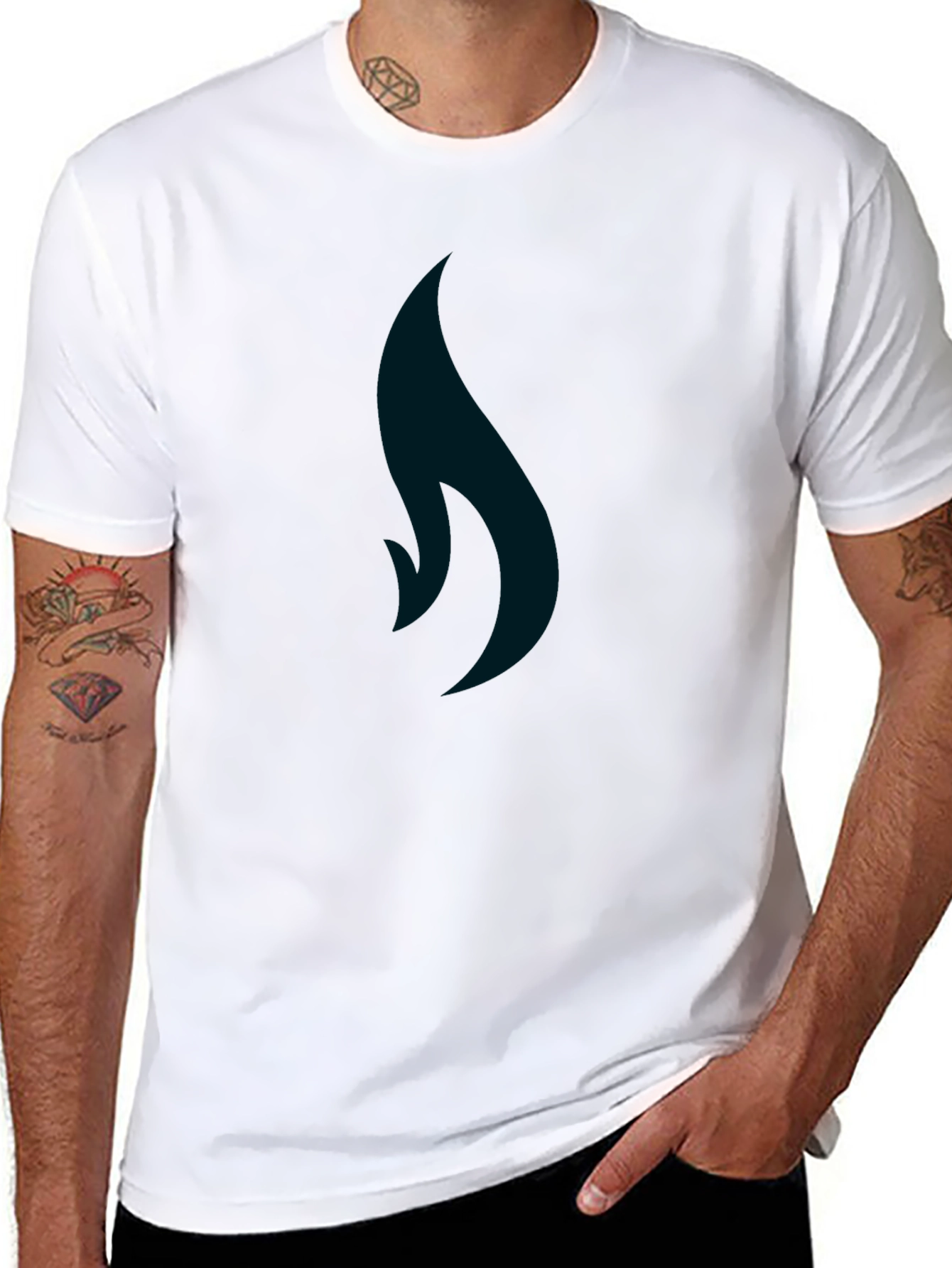 Black T-Shirt with Minimalist Flame Graphic