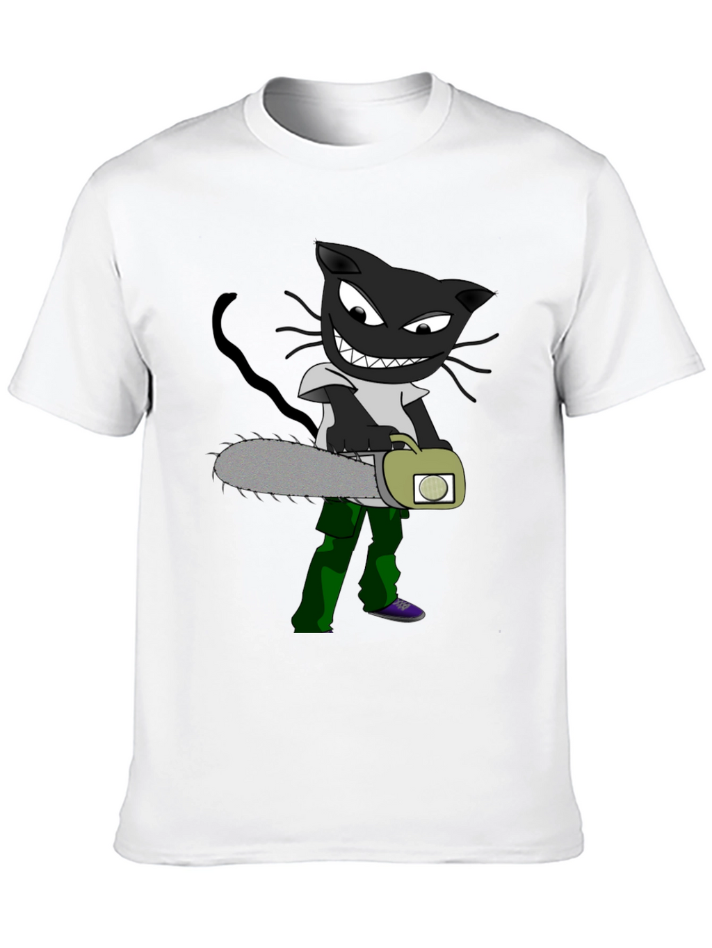 Cartoon Cat with Chainsaw Graphic Tee