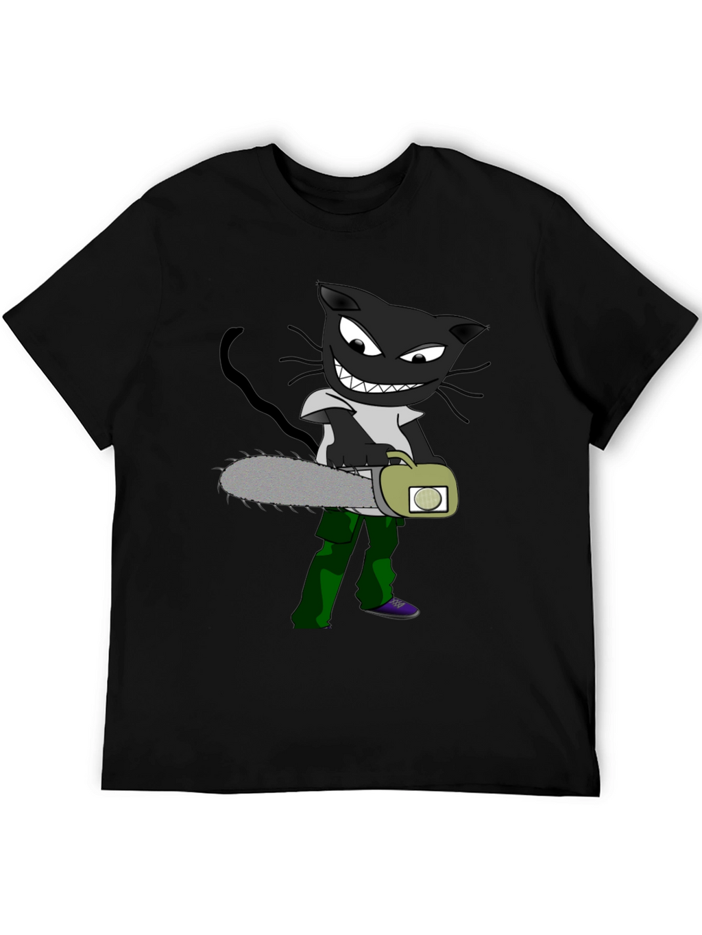 Cartoon Cat with Chainsaw Graphic Tee