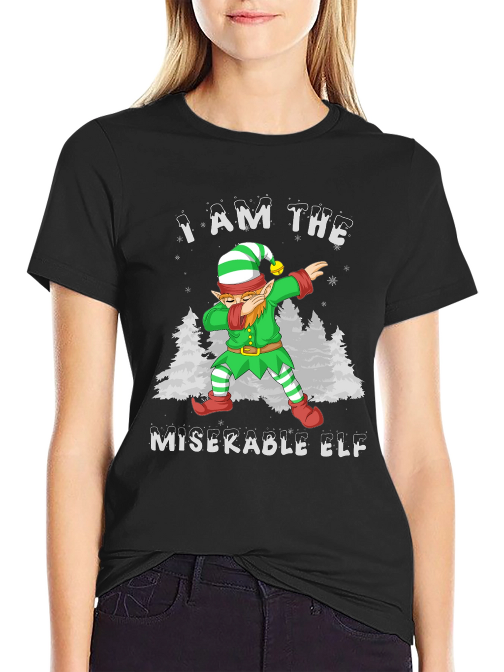 Miserable Elf Dabbing Graphic T-Shirt - Christmas Holiday Tee