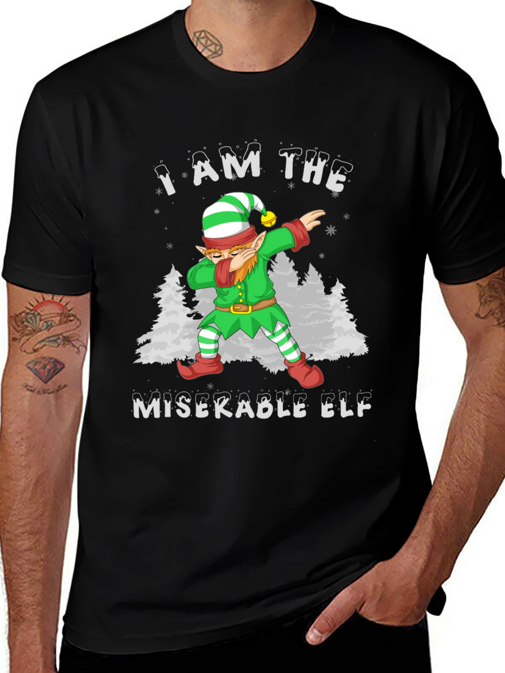 Miserable Elf Dabbing Graphic T-Shirt - Christmas Holiday Tee