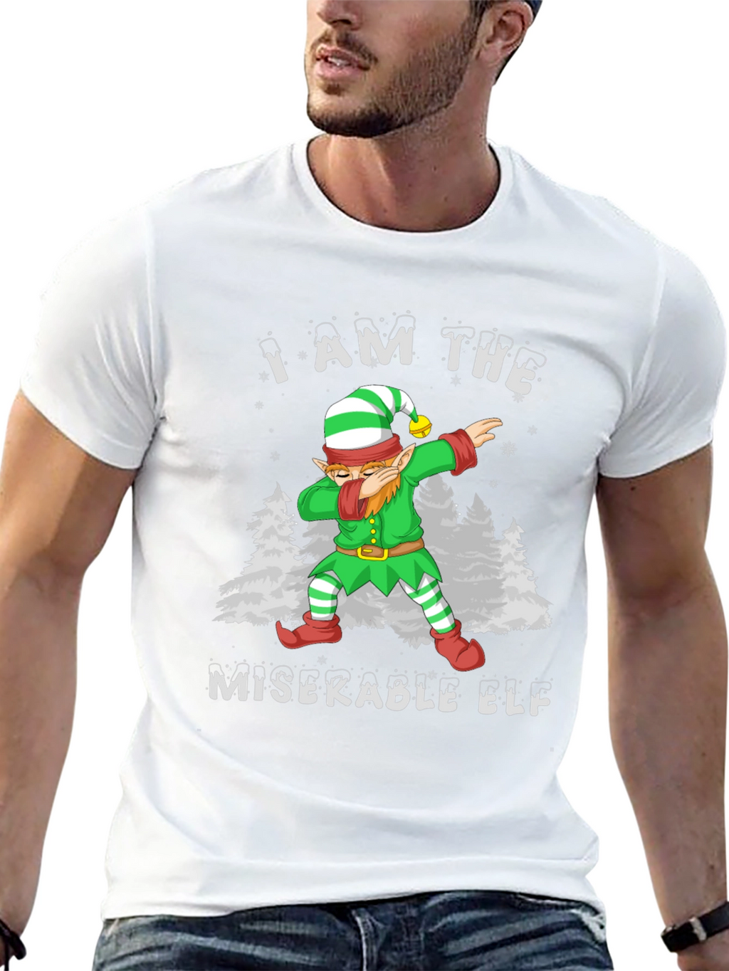 Miserable Elf Dabbing Graphic T-Shirt - Christmas Holiday Tee