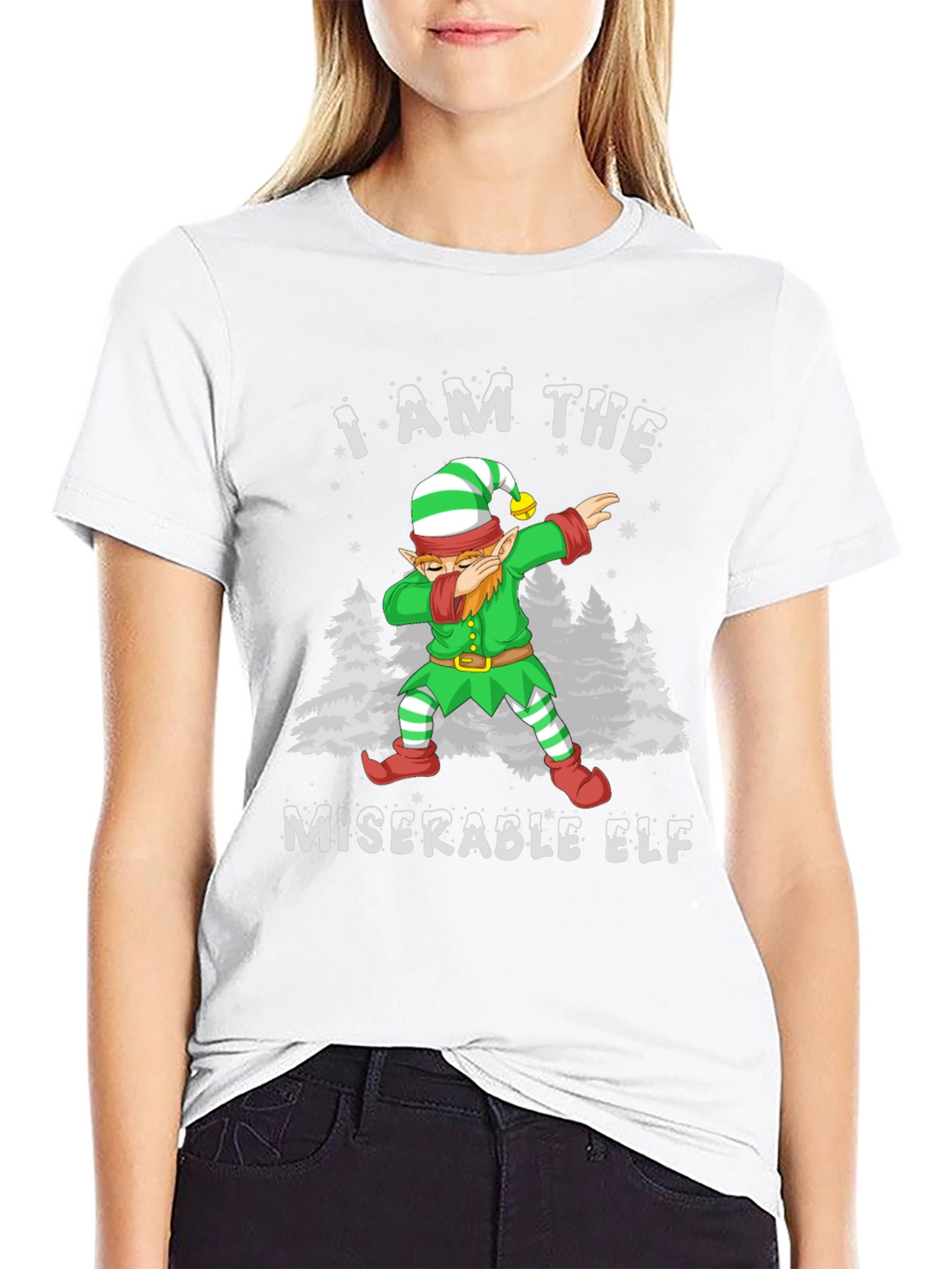 Miserable Elf Dabbing Graphic T-Shirt - Christmas Holiday Tee