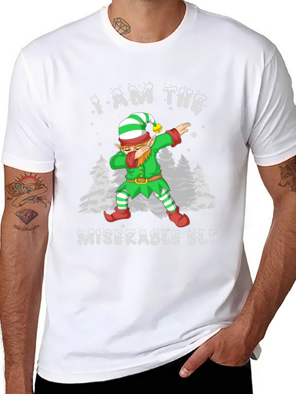 Miserable Elf Dabbing Graphic T-Shirt - Christmas Holiday Tee