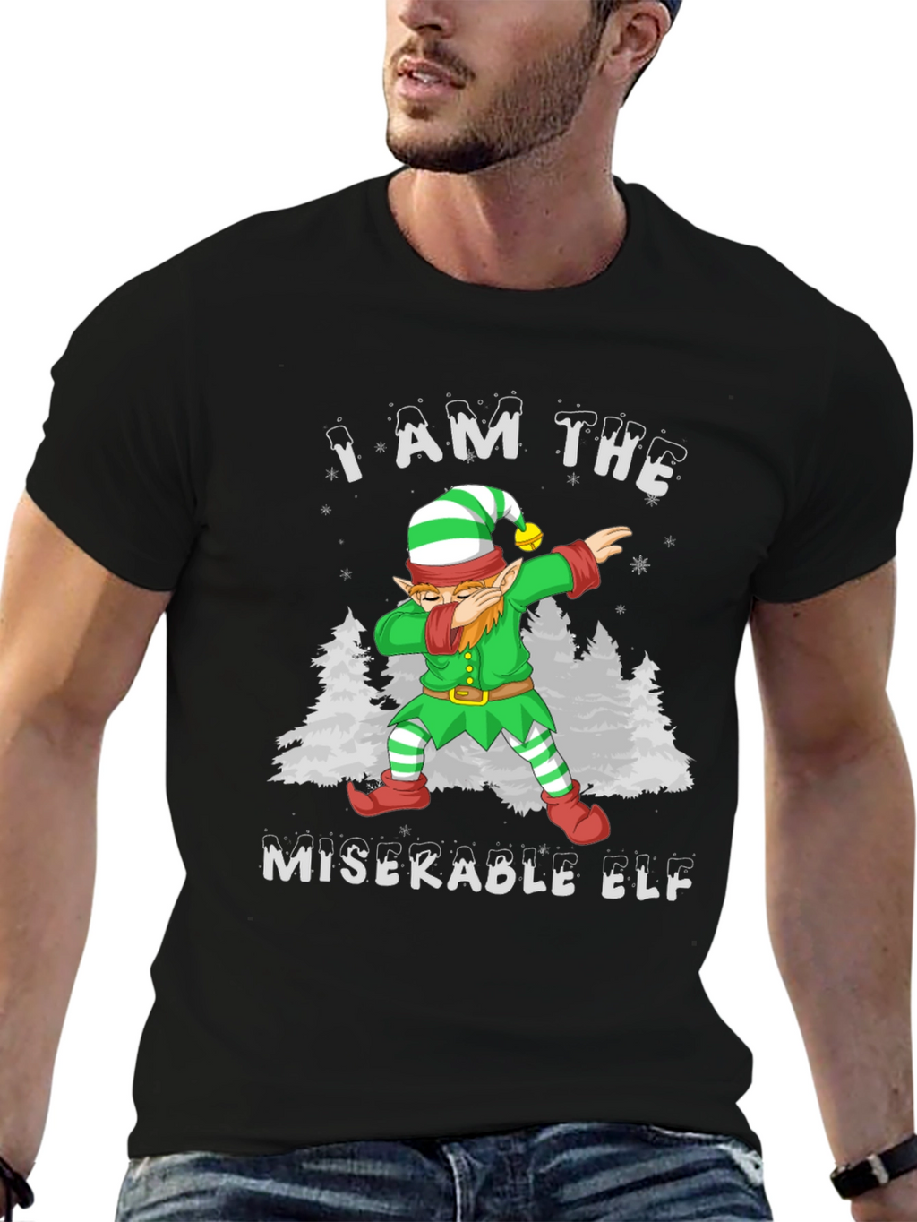 Miserable Elf Dabbing Graphic T-Shirt - Christmas Holiday Tee