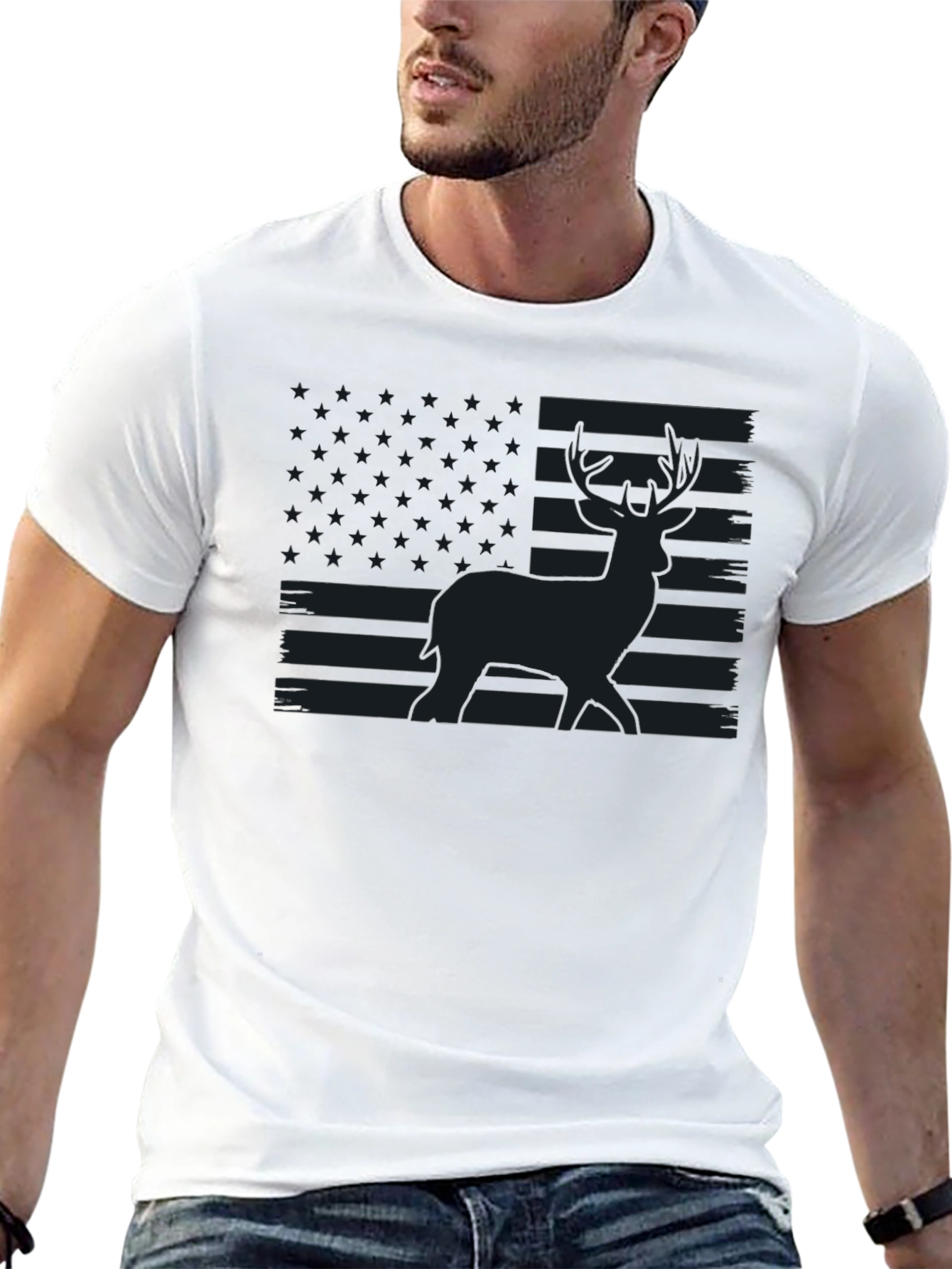 Deer American Flag Graphic T-Shirt