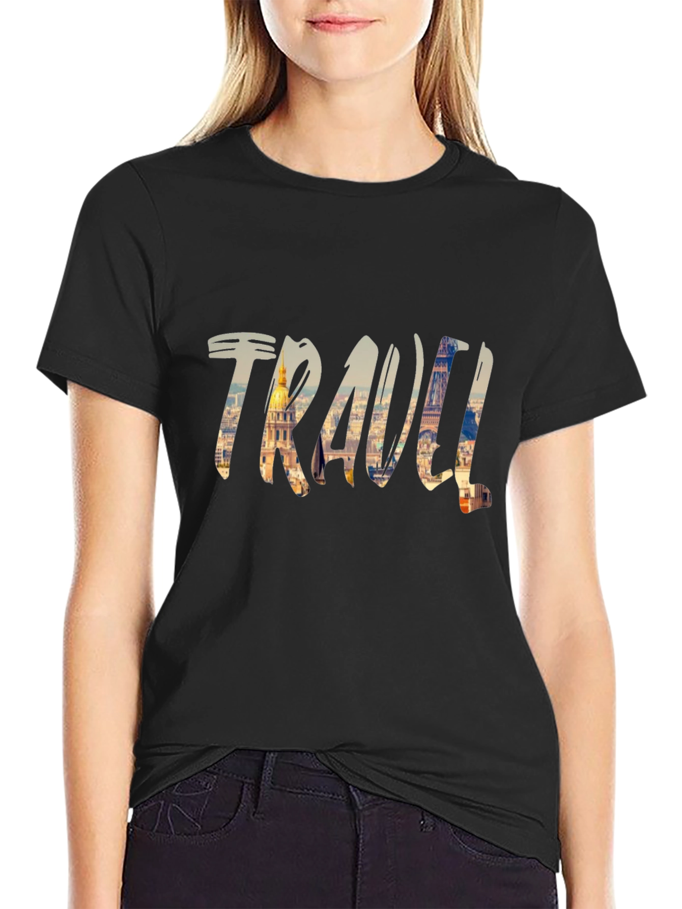 Travel Inspired Graphic Tee - Black Cotton