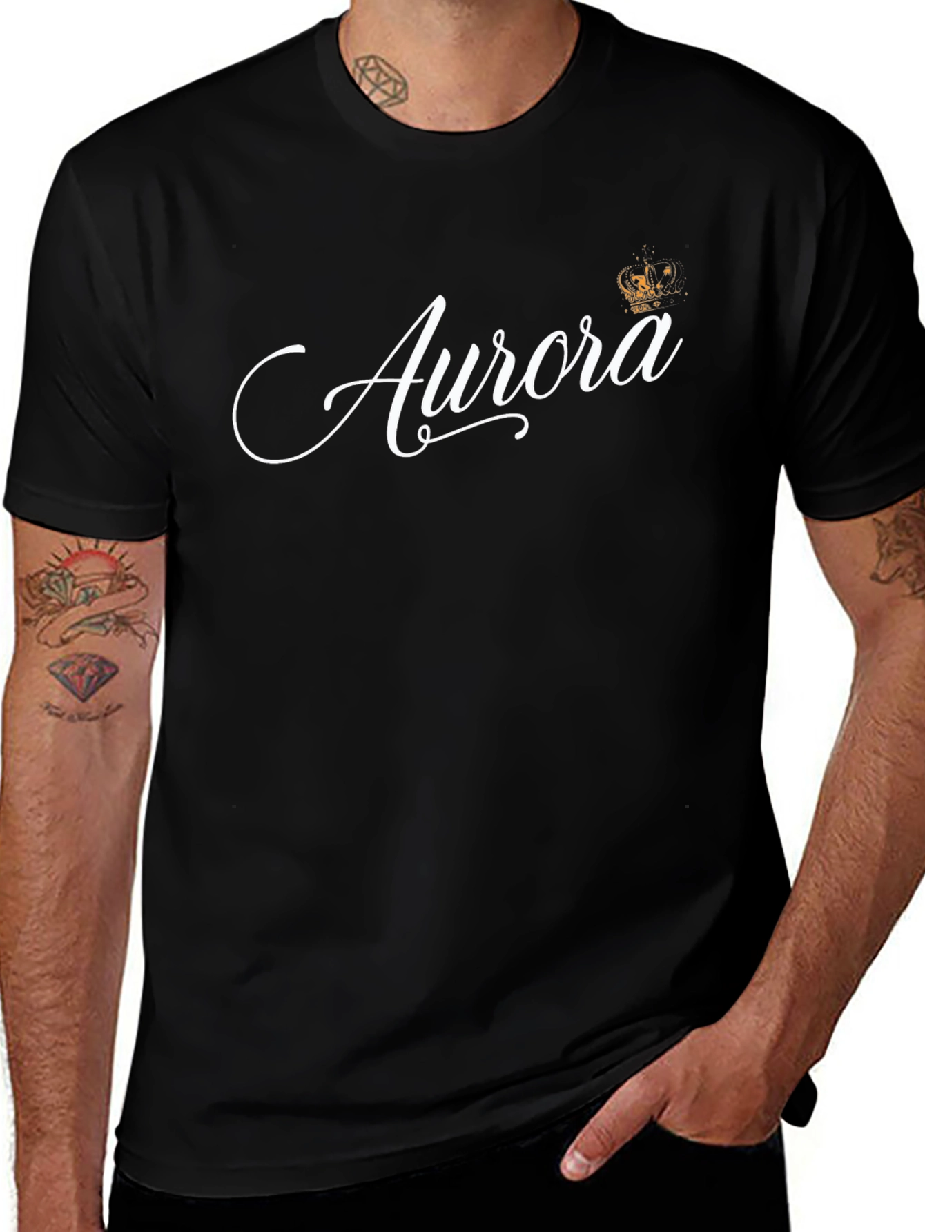 Aurora Script Tee - Stylish Black Cotton Blend Shirt