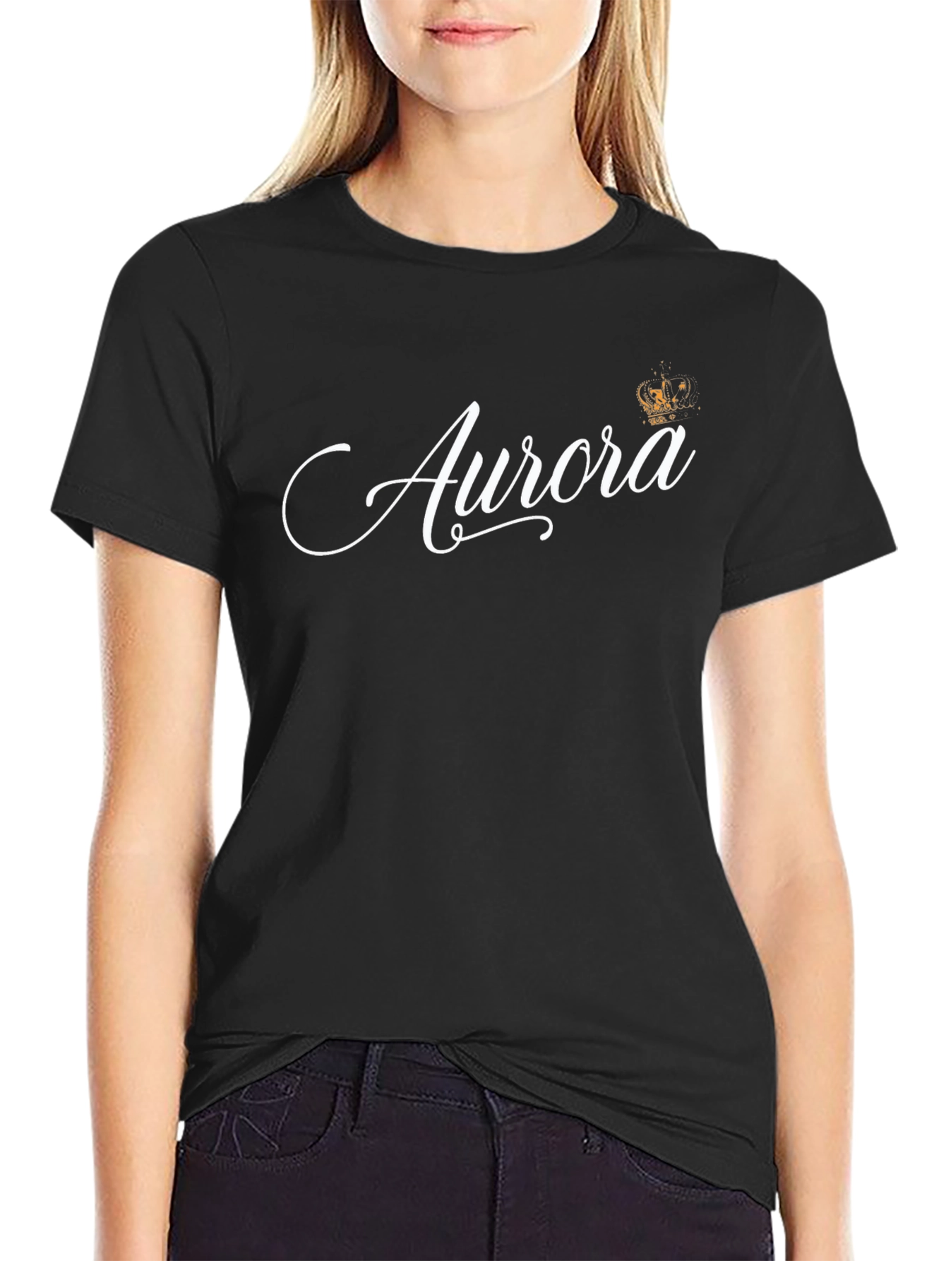 Aurora Script Tee - Stylish Black Cotton Blend Shirt
