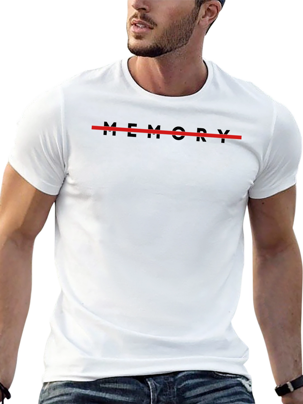 Memory Black T-Shirt with Red Line Graphic