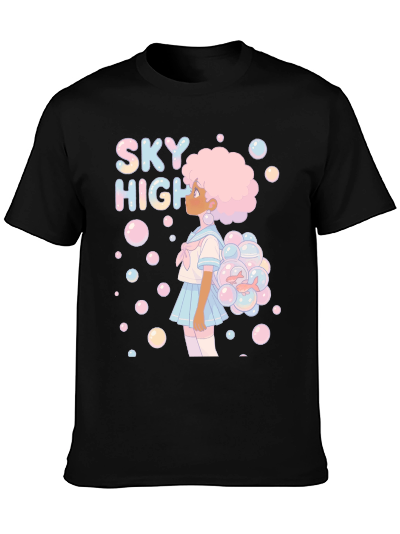 Sky High Bubble Girl Graphic Tee - Black Cotton