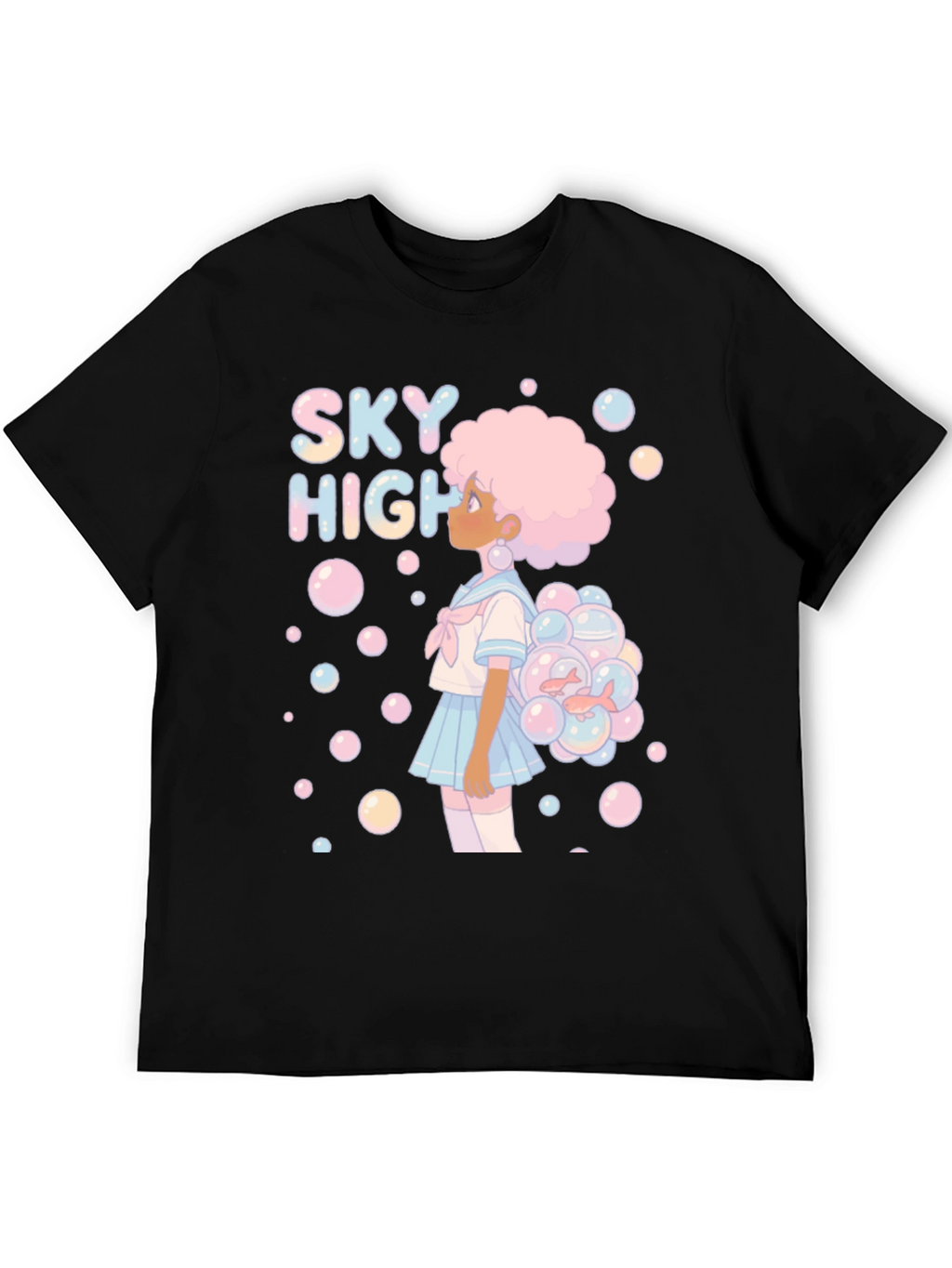 Sky High Bubble Girl Graphic Tee - Black Cotton