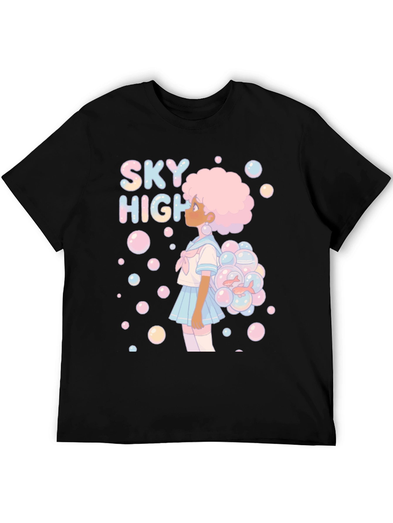 Sky High Bubble Girl Graphic Tee - Black Cotton