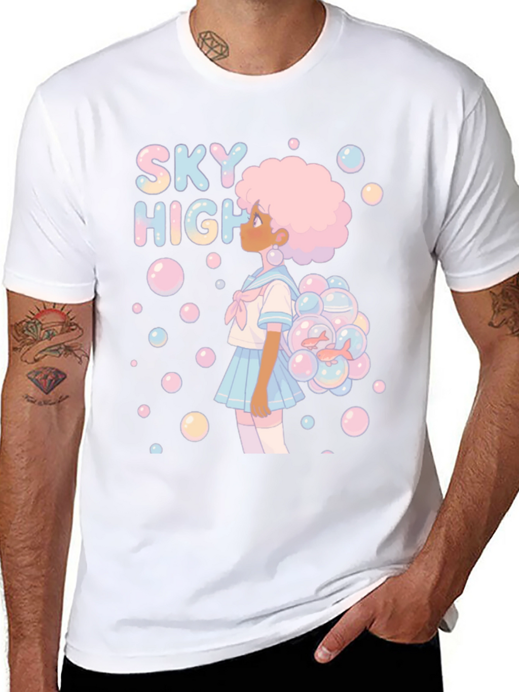 Sky High Bubble Girl Graphic Tee - Black Cotton