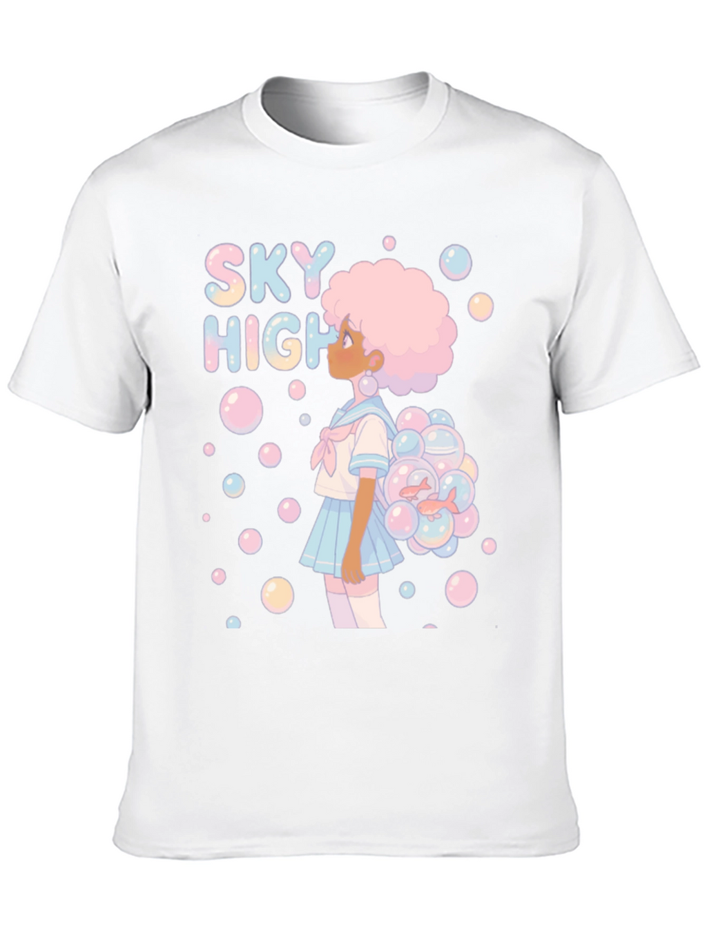 Sky High Bubble Girl Graphic Tee - Black Cotton