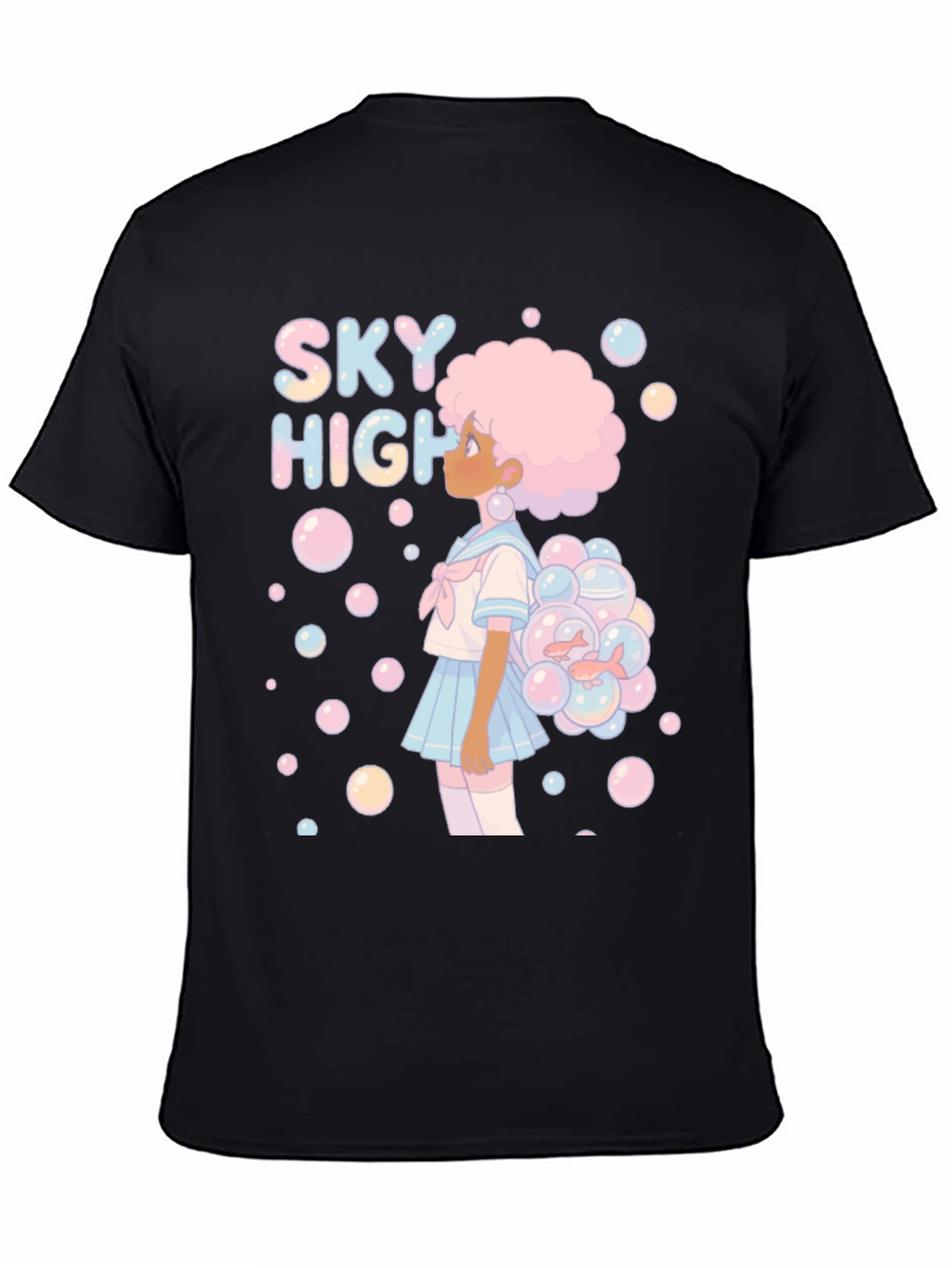 Sky High Bubble Girl Graphic Tee - Black Cotton