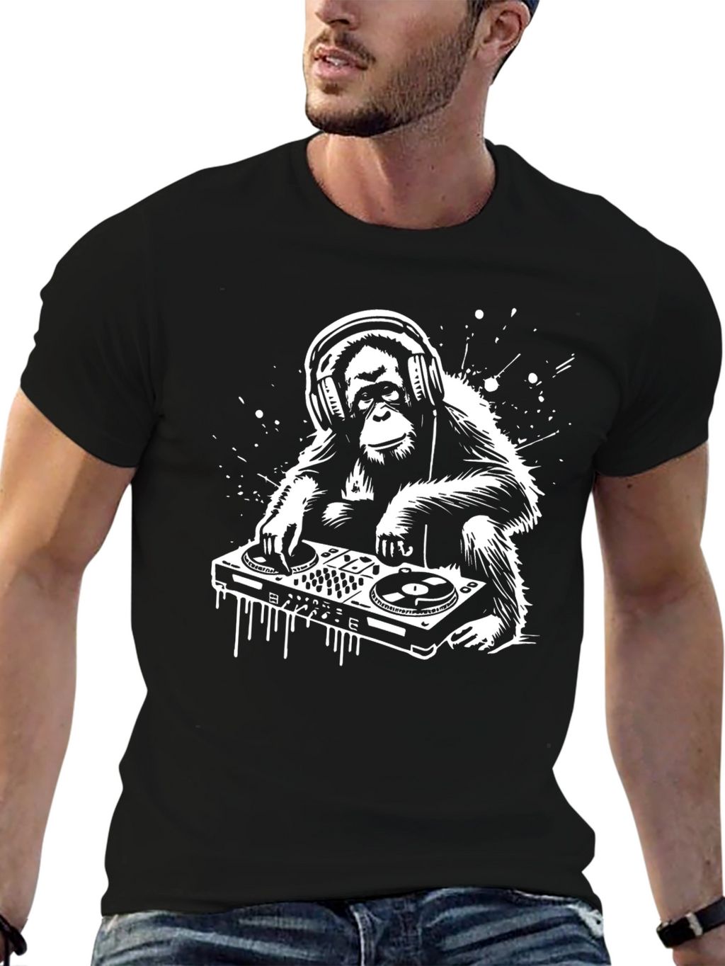 DJ Monkey Graphic Tee - Cool Black T-Shirt
