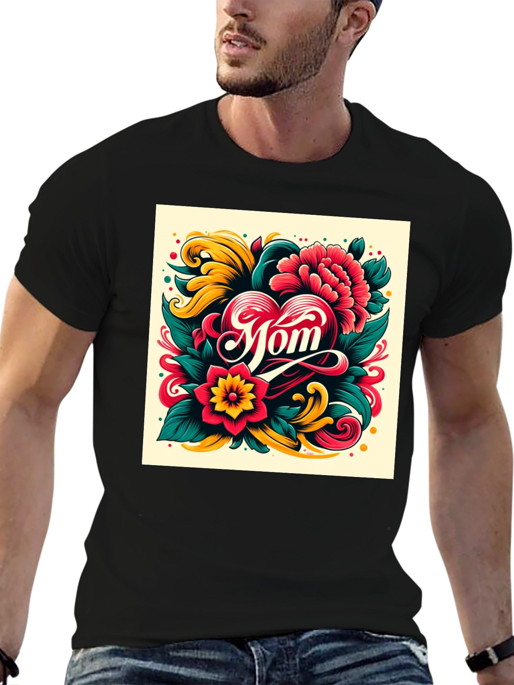 Mom Floral Heart Graphic T-Shirt