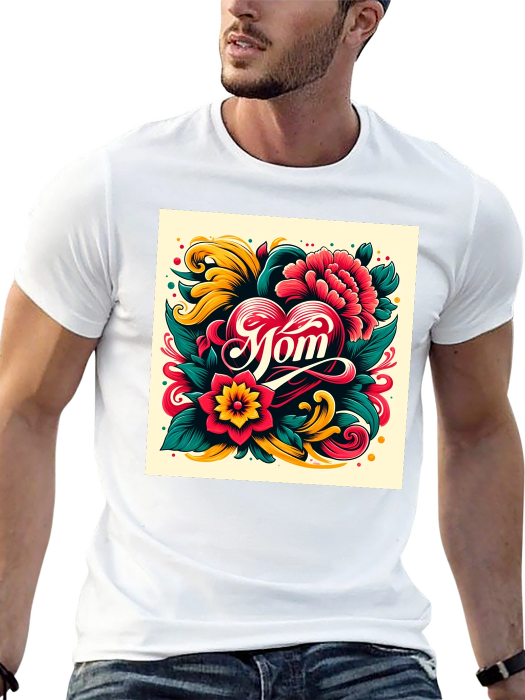 Mom Floral Heart Graphic T-Shirt