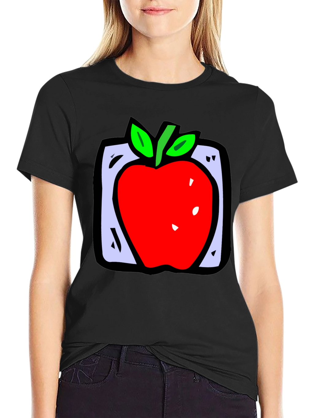 Apple Graphic Black T-Shirt - Fun Fruit Design