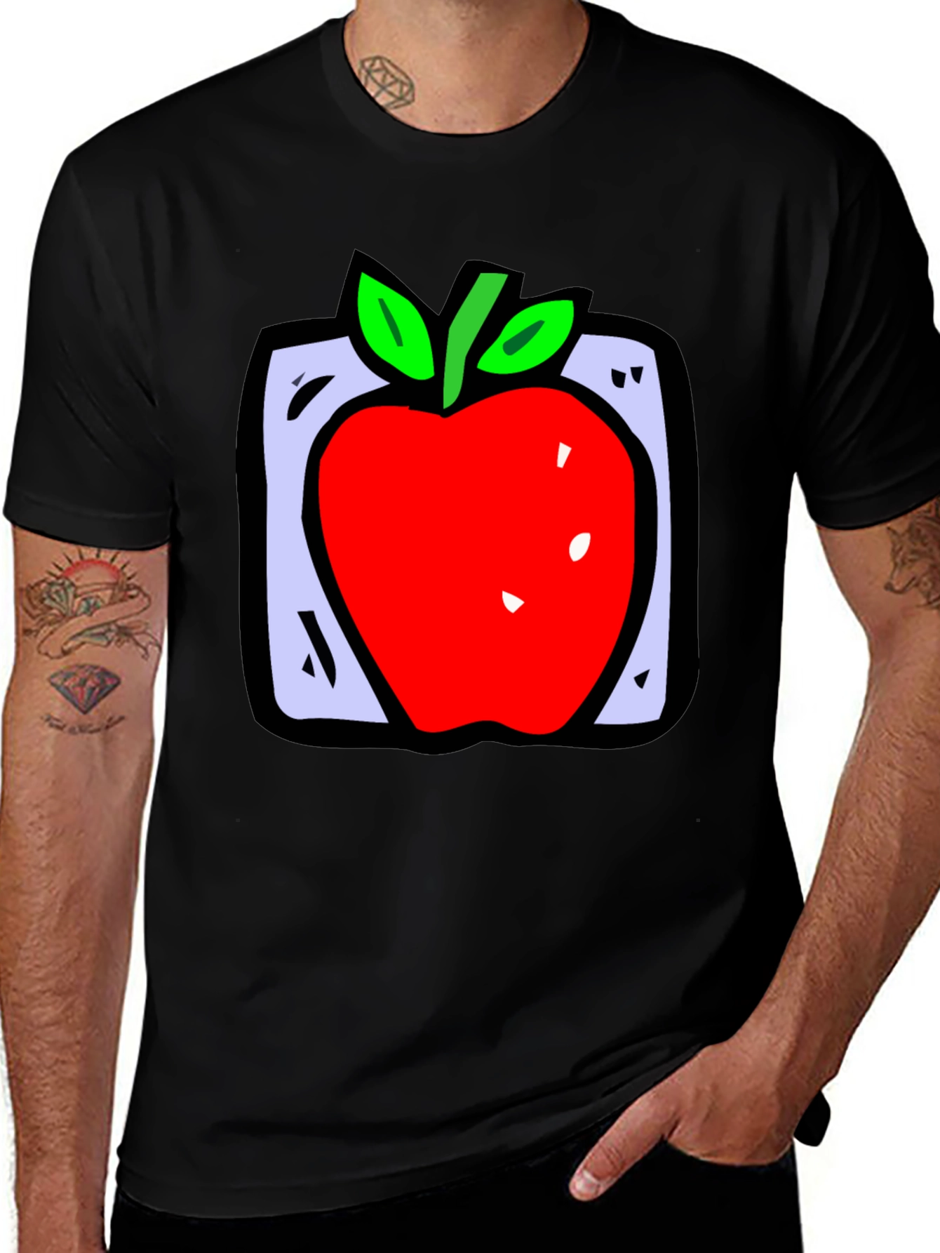 Apple Graphic Black T-Shirt - Fun Fruit Design