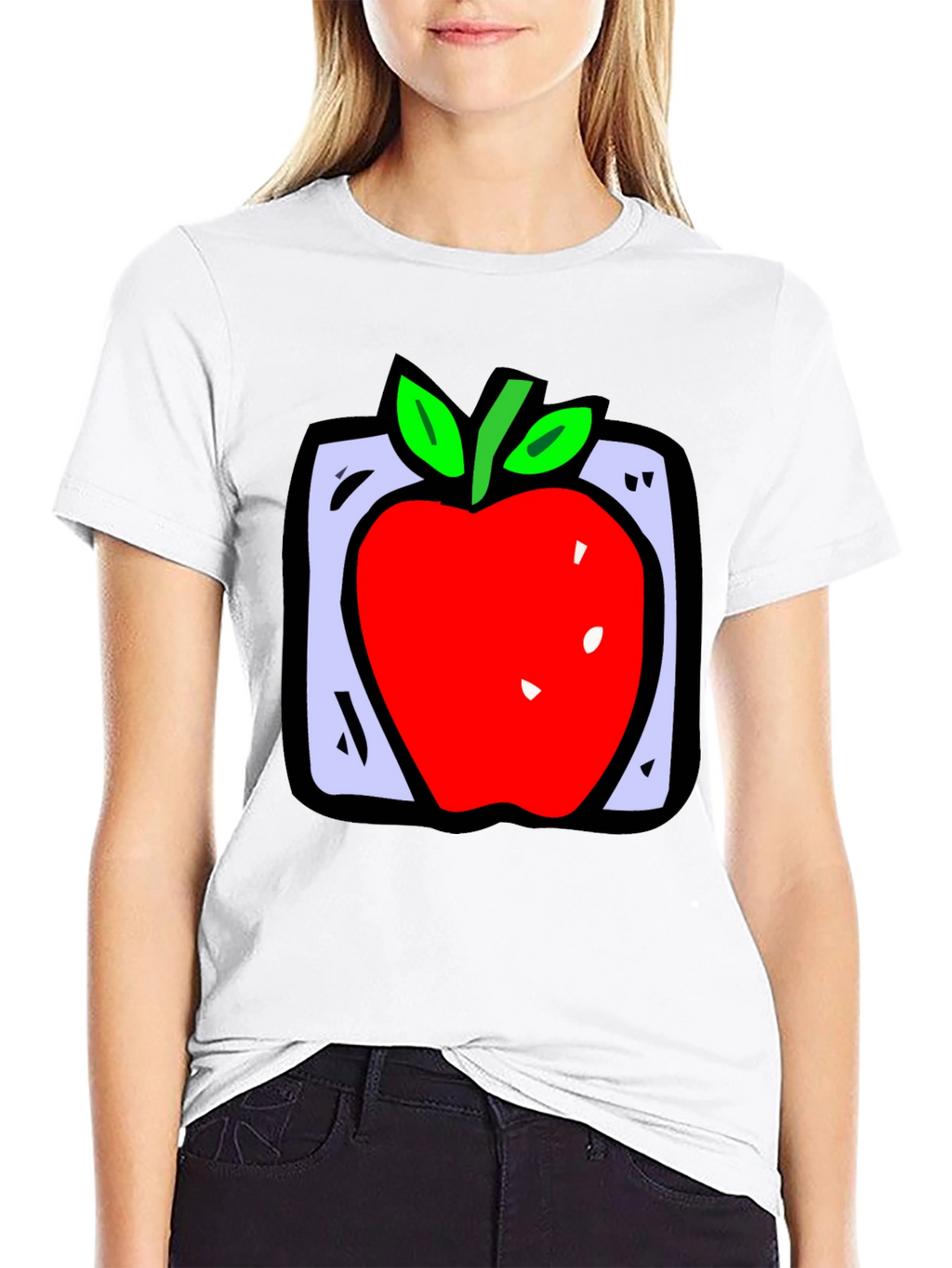 Apple Graphic Black T-Shirt - Fun Fruit Design