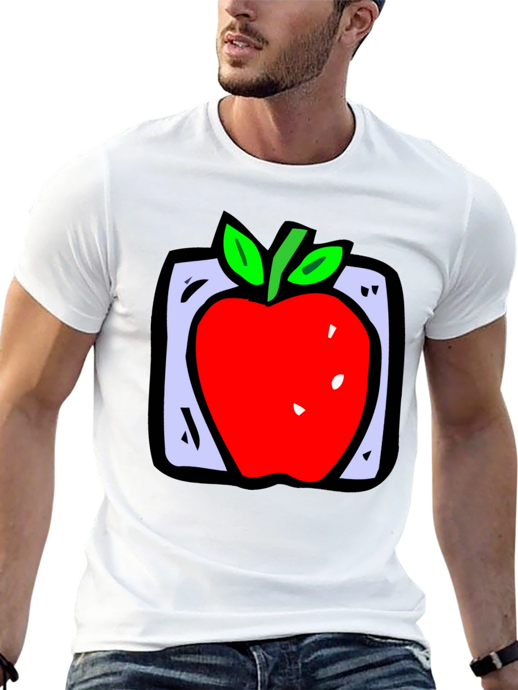 Apple Graphic Black T-Shirt - Fun Fruit Design
