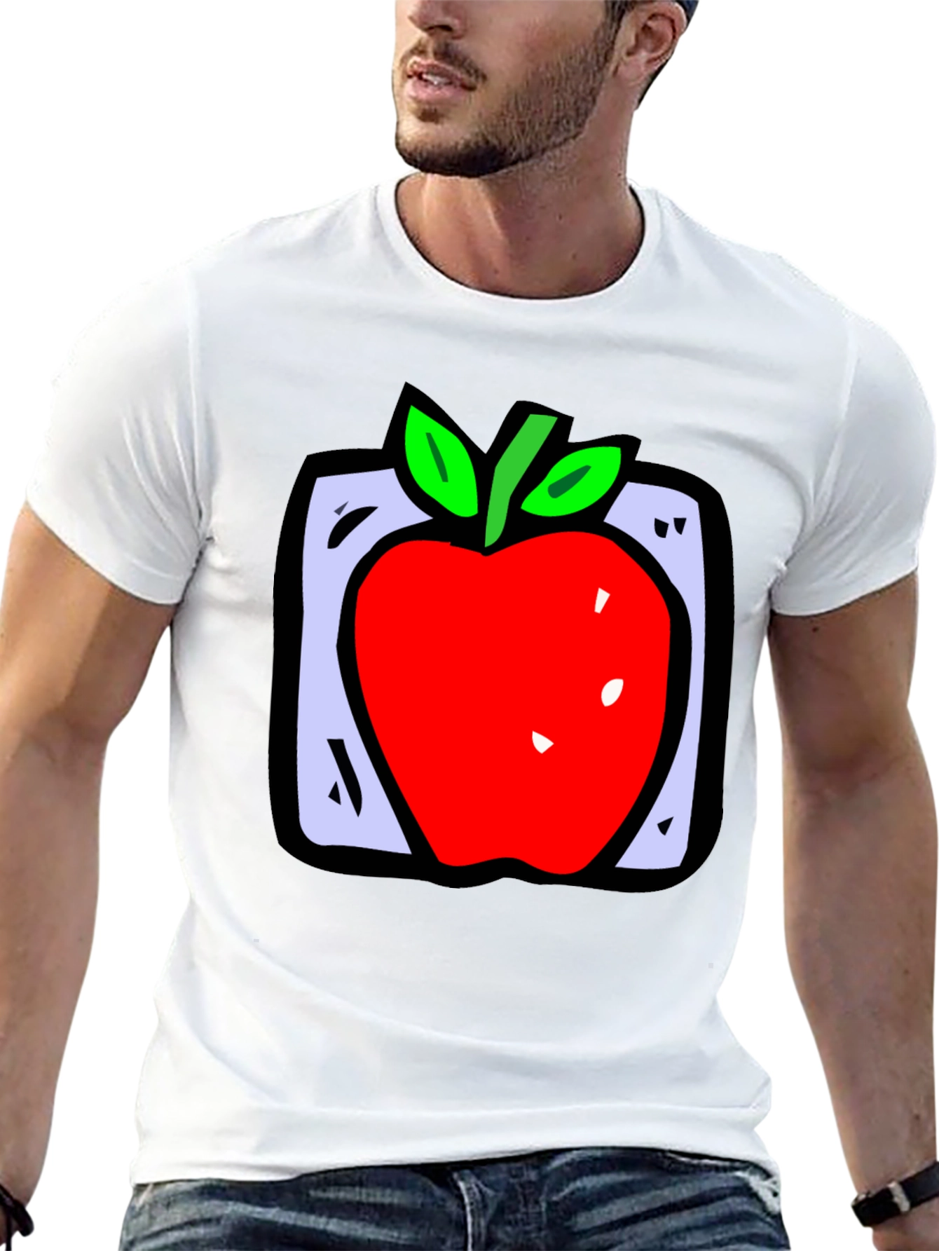 Apple Graphic Black T-Shirt - Fun Fruit Design