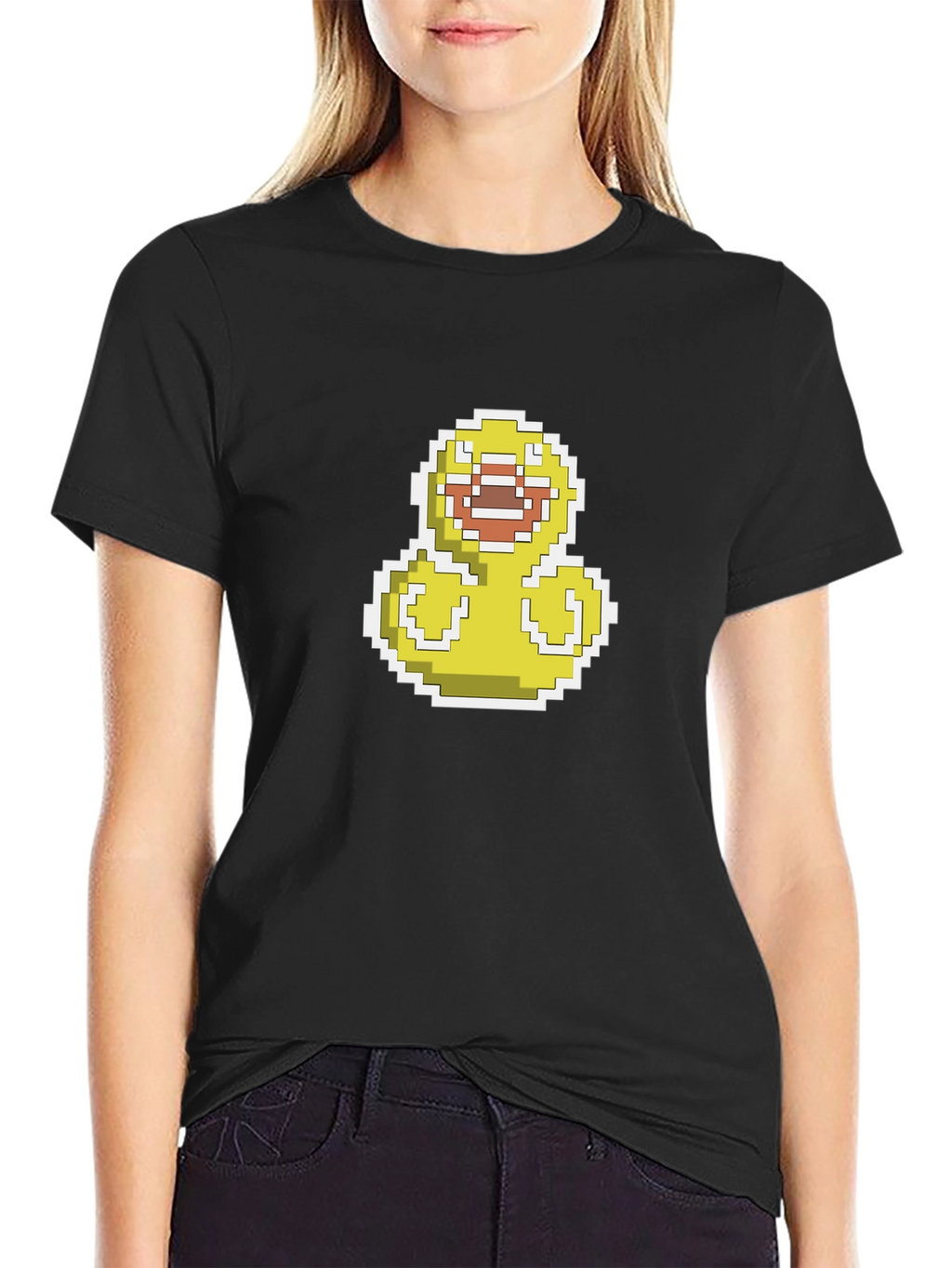 Pixel Duck Graphic Black T-Shirt - Casual Style