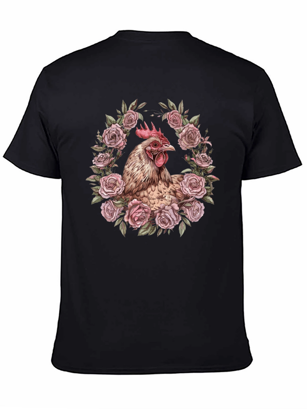 Chicken in Roses Graphic T-Shirt - Black