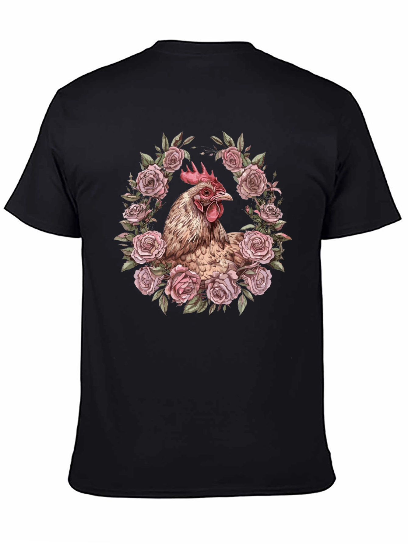Chicken in Roses Graphic T-Shirt - Black