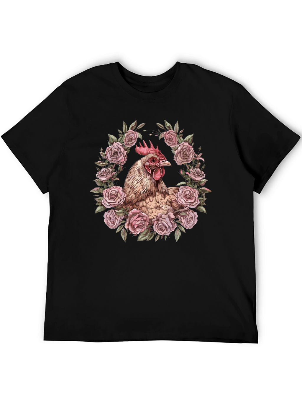 Chicken in Roses Graphic T-Shirt - Black