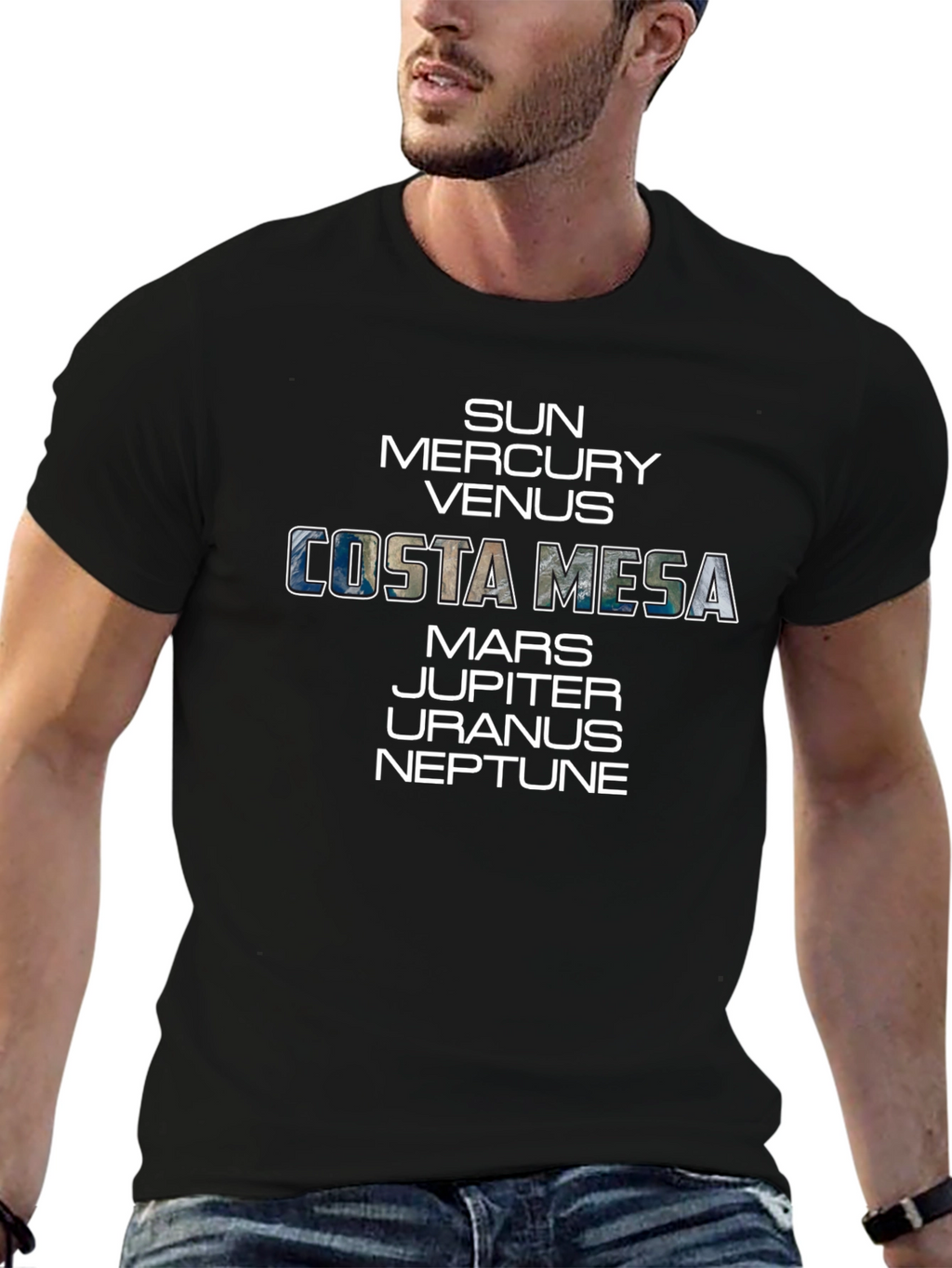 Costa Mesa Planets Graphic Tee - Unisex Black T-Shirt
