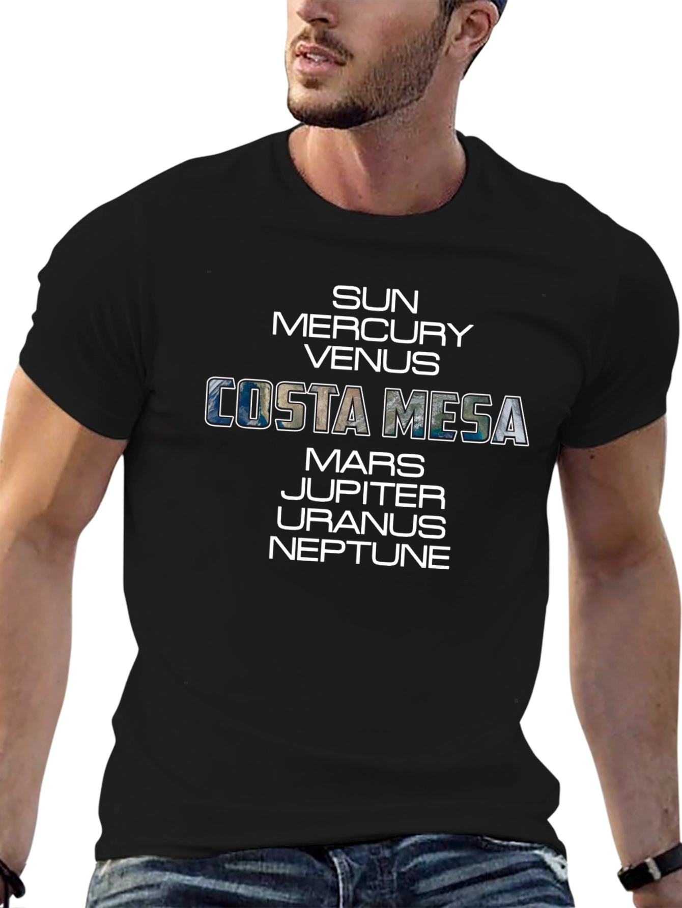 Costa Mesa Planets Graphic Tee - Unisex Black T-Shirt