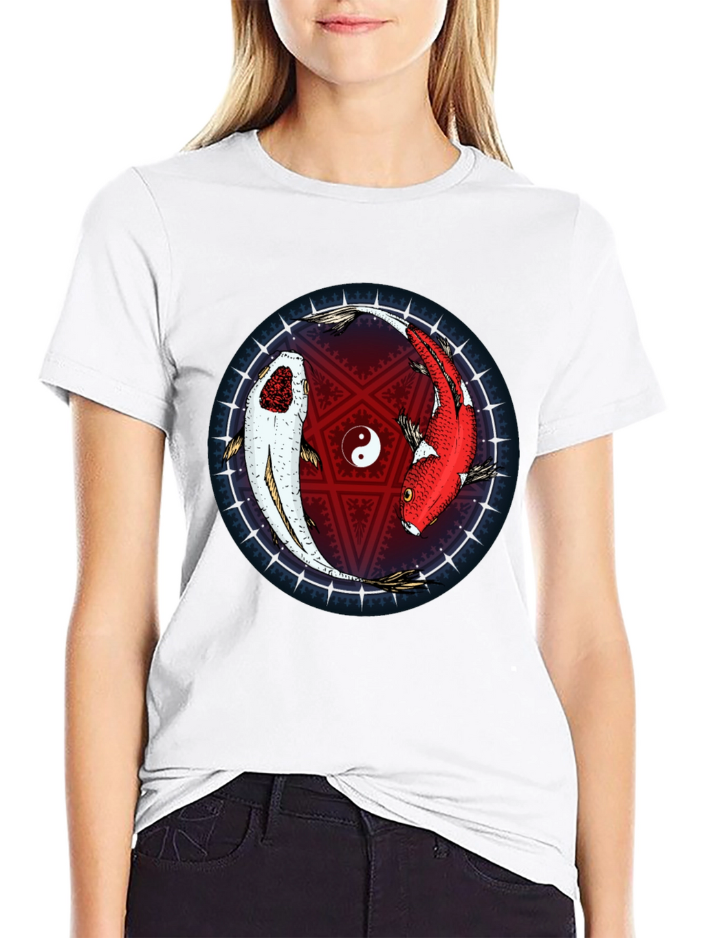Yin Yang Koi Fish Graphic T-Shirt - Black