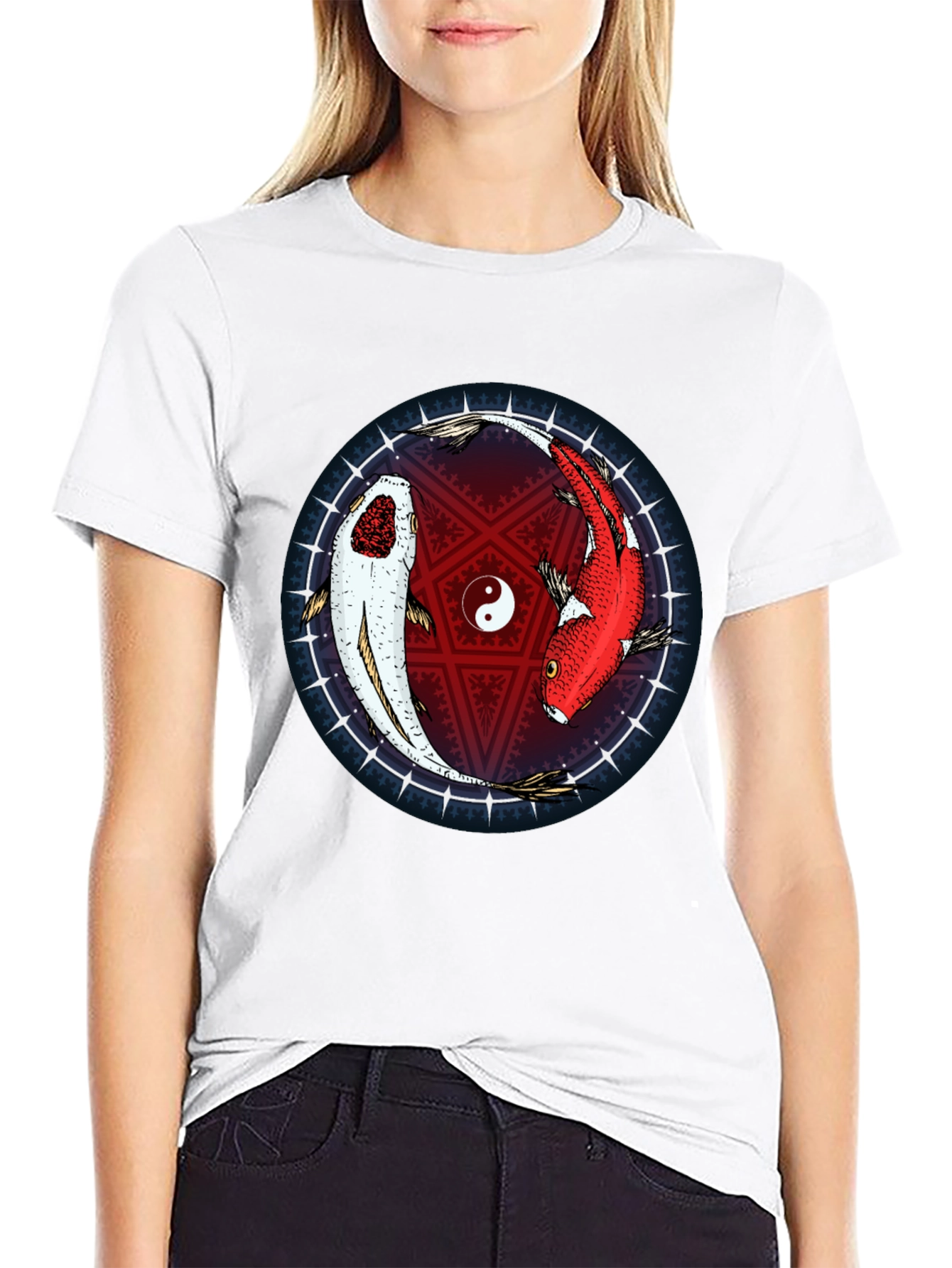 Yin Yang Koi Fish Graphic T-Shirt - Black